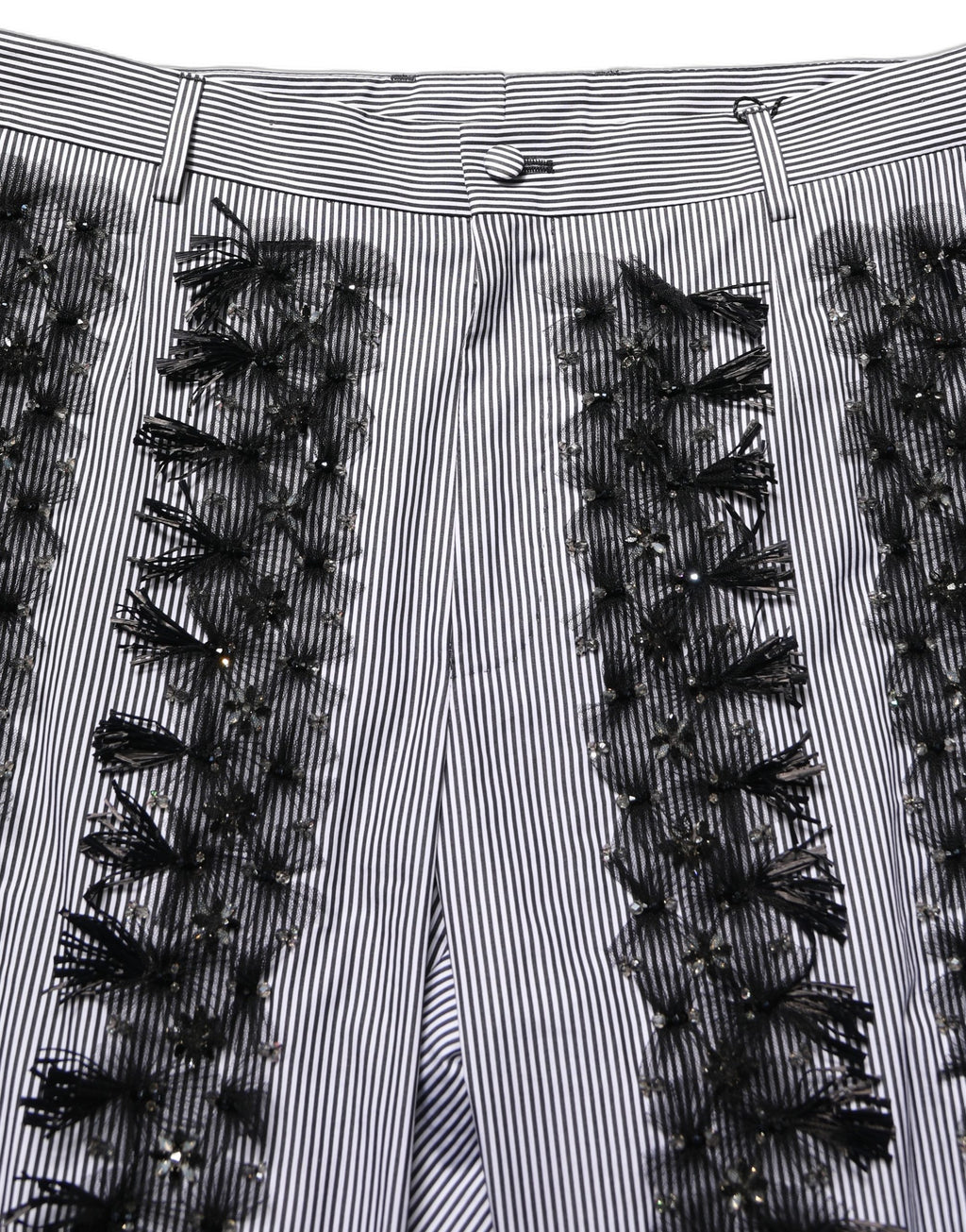 Dolce & Gabbana Schwarze und graue Nadelstreifen-Hose mit Verzierungen