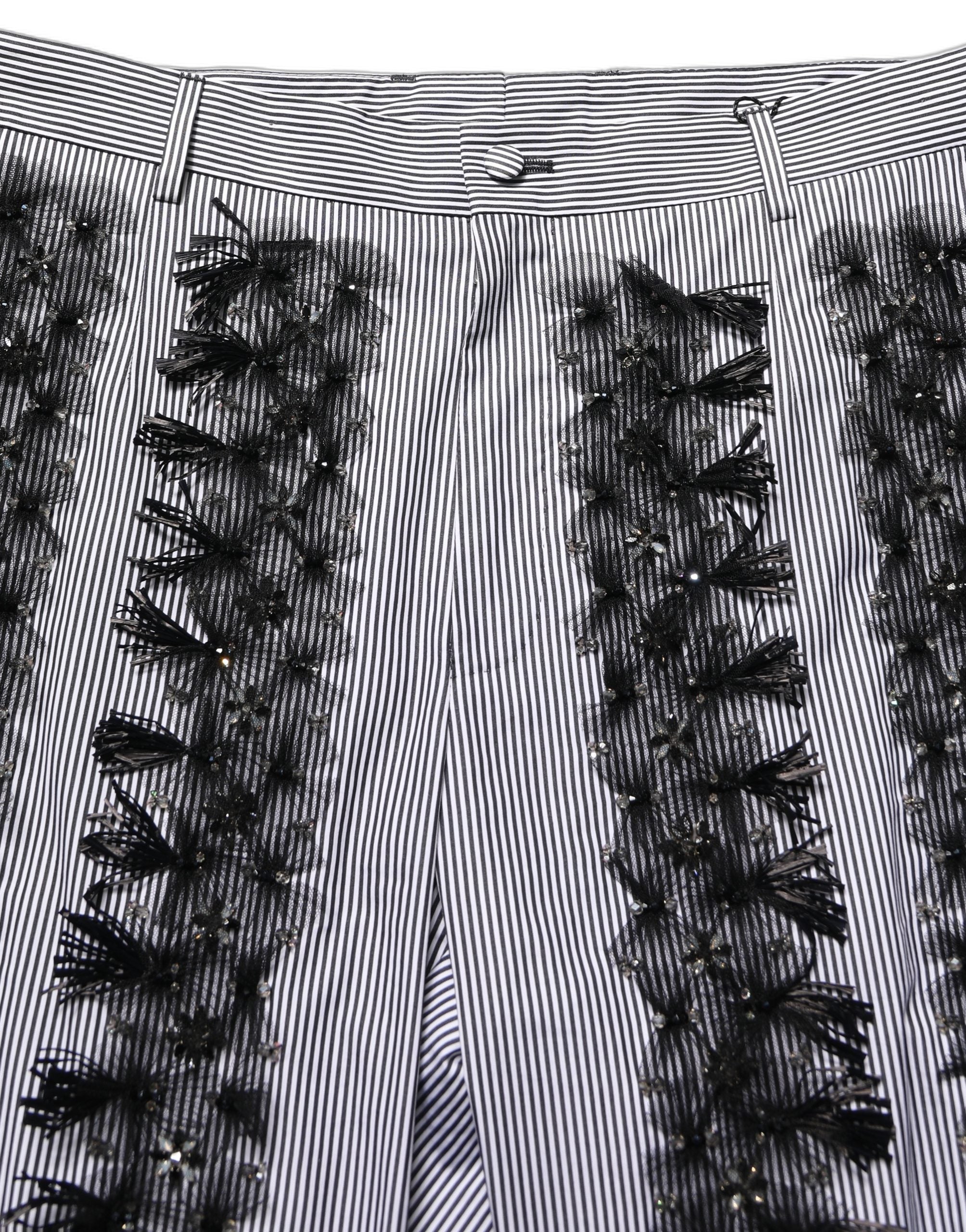 Dolce & Gabbana Schwarze und graue Nadelstreifen-Hose mit Verzierungen