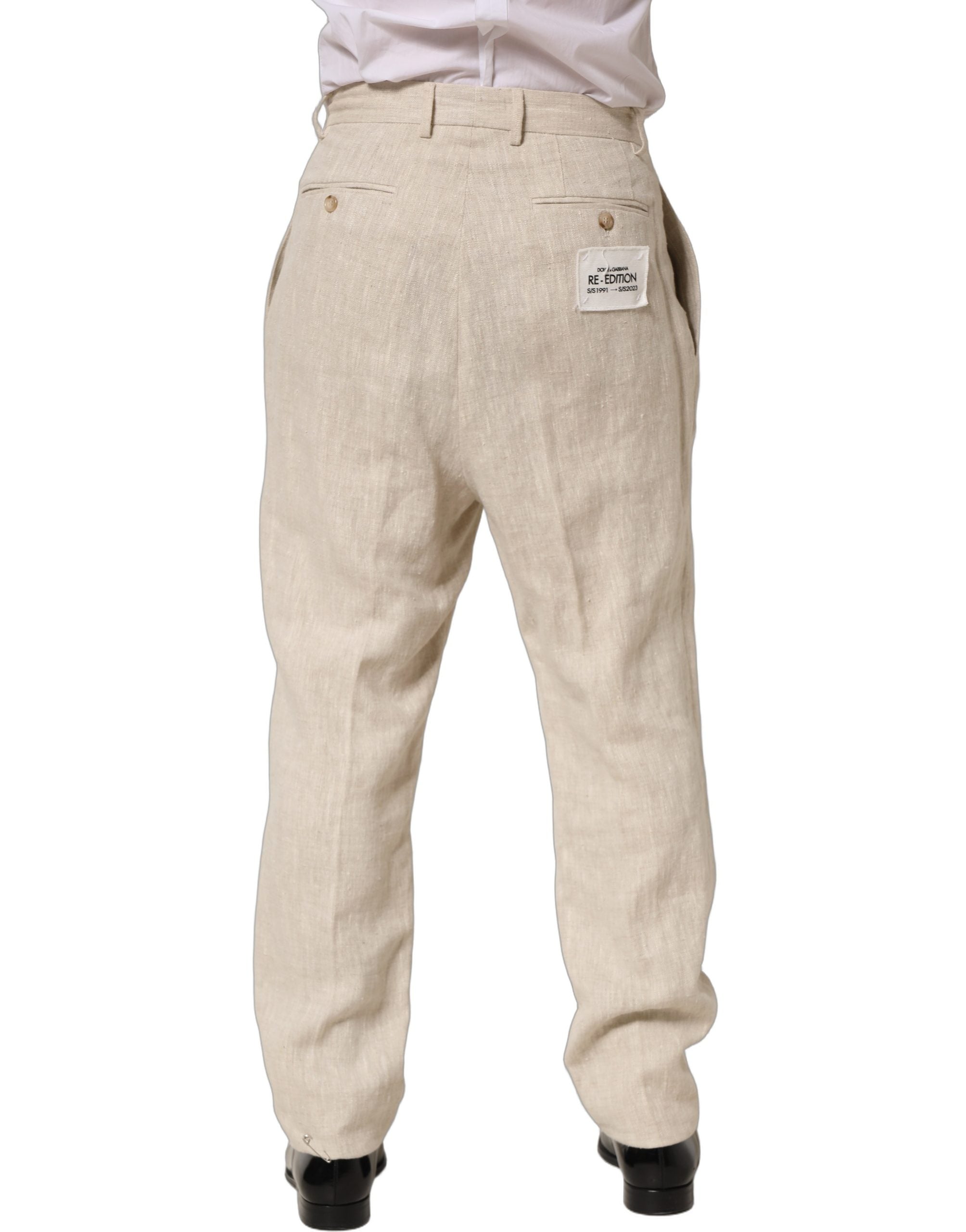 Dolce & Gabbana Beige Leinen Hose für Herren, schmal zulaufend