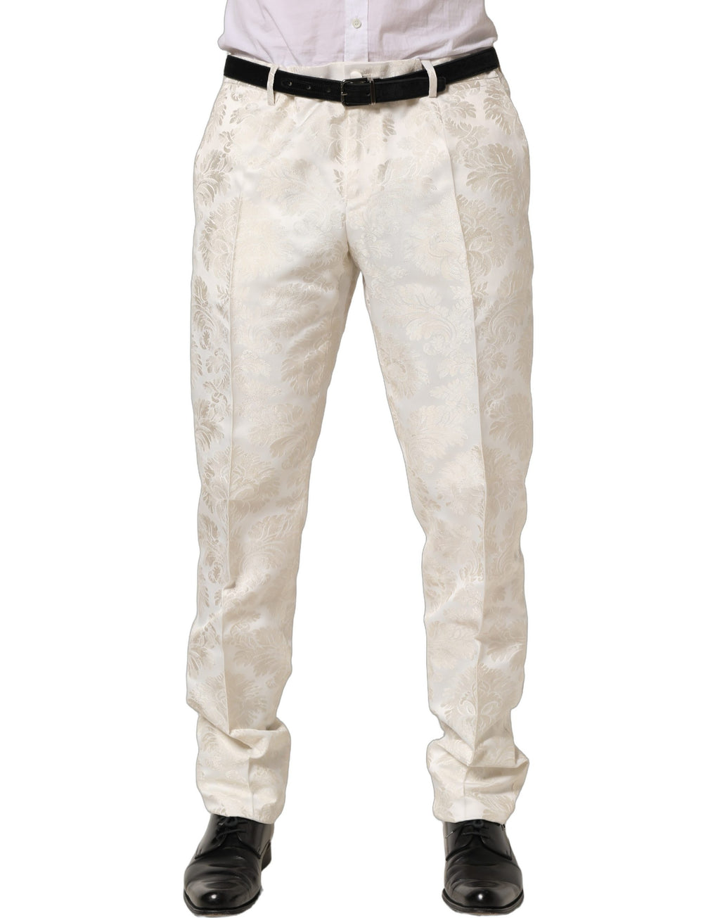 Dolce & Gabbana Weiße Herren-Anzughose mit Blumenmuster