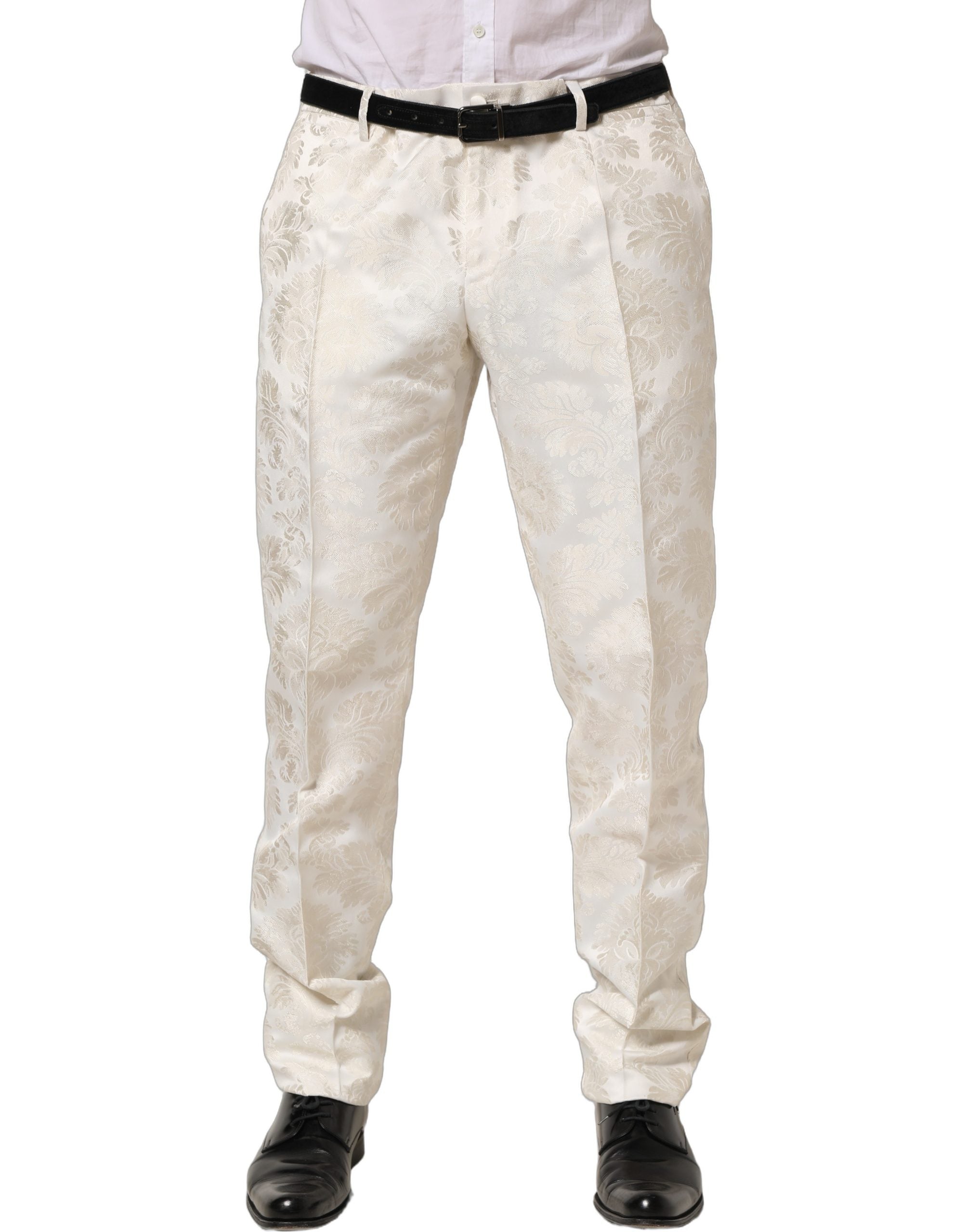 Dolce & Gabbana Weiße Herren-Anzughose mit Blumenmuster
