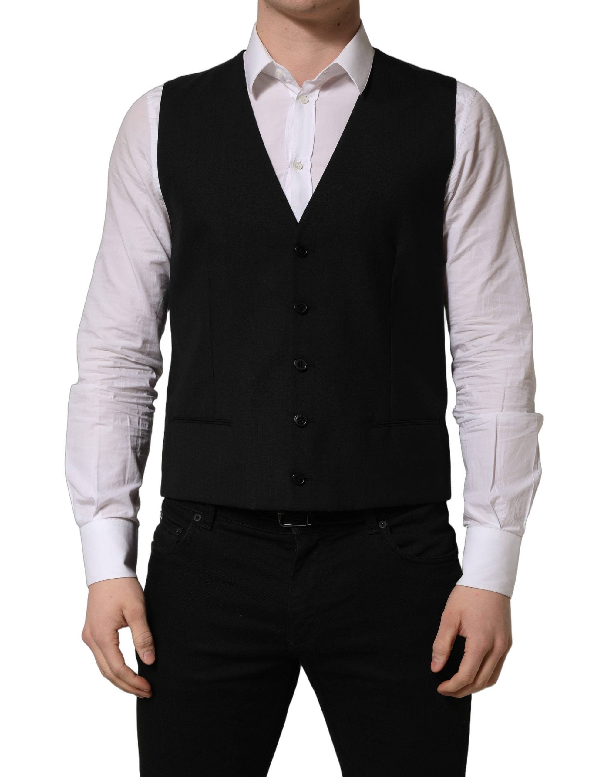 Dolce & Gabbana Schwarze Wollweste mit schmaler Passform