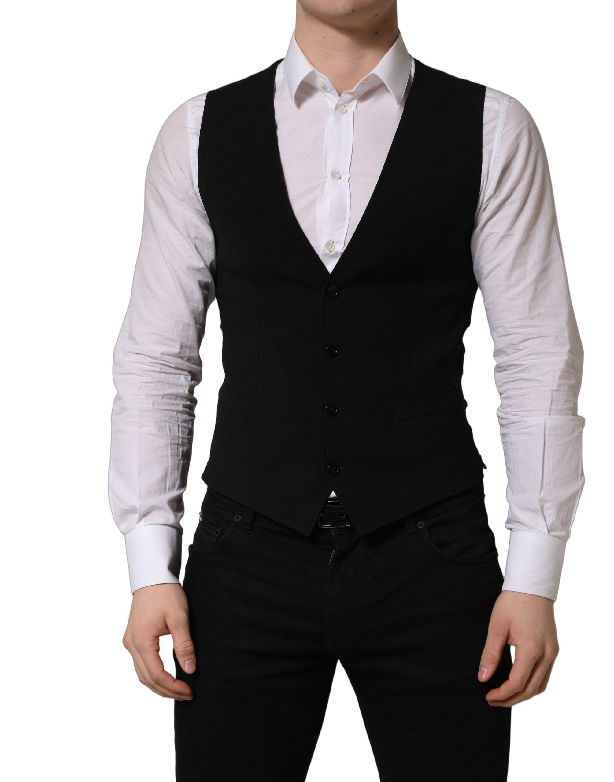 Dolce & Gabbana Schwarze Wollweste mit schmaler Passform