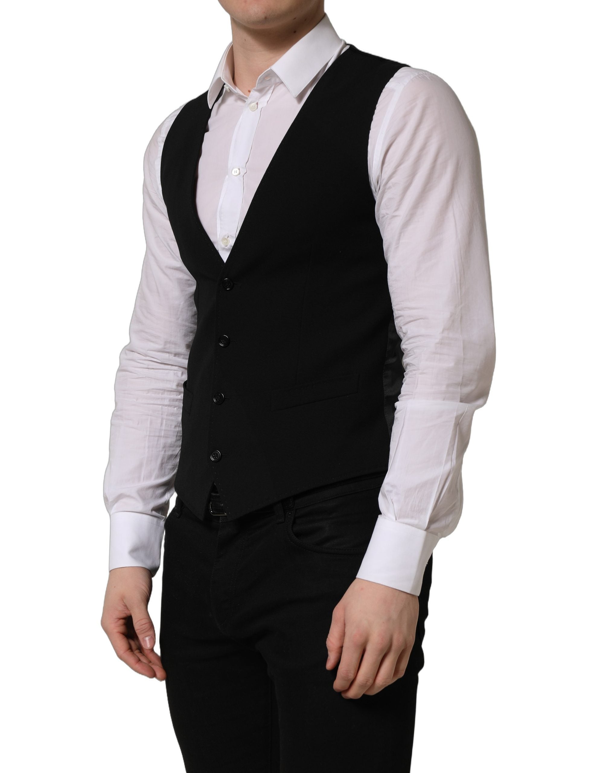 Dolce & Gabbana Schwarze Wollweste mit schmaler Passform