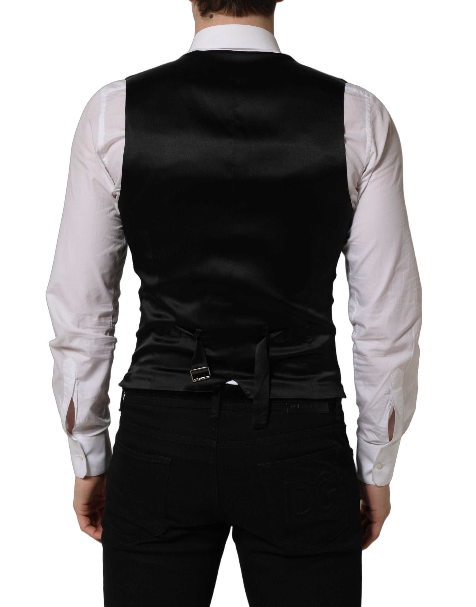 Dolce & Gabbana Schwarze Wollweste mit schmaler Passform