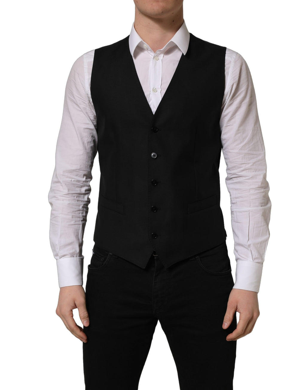 Dolce & Gabbana Schwarze Wollweste mit schmaler Passform