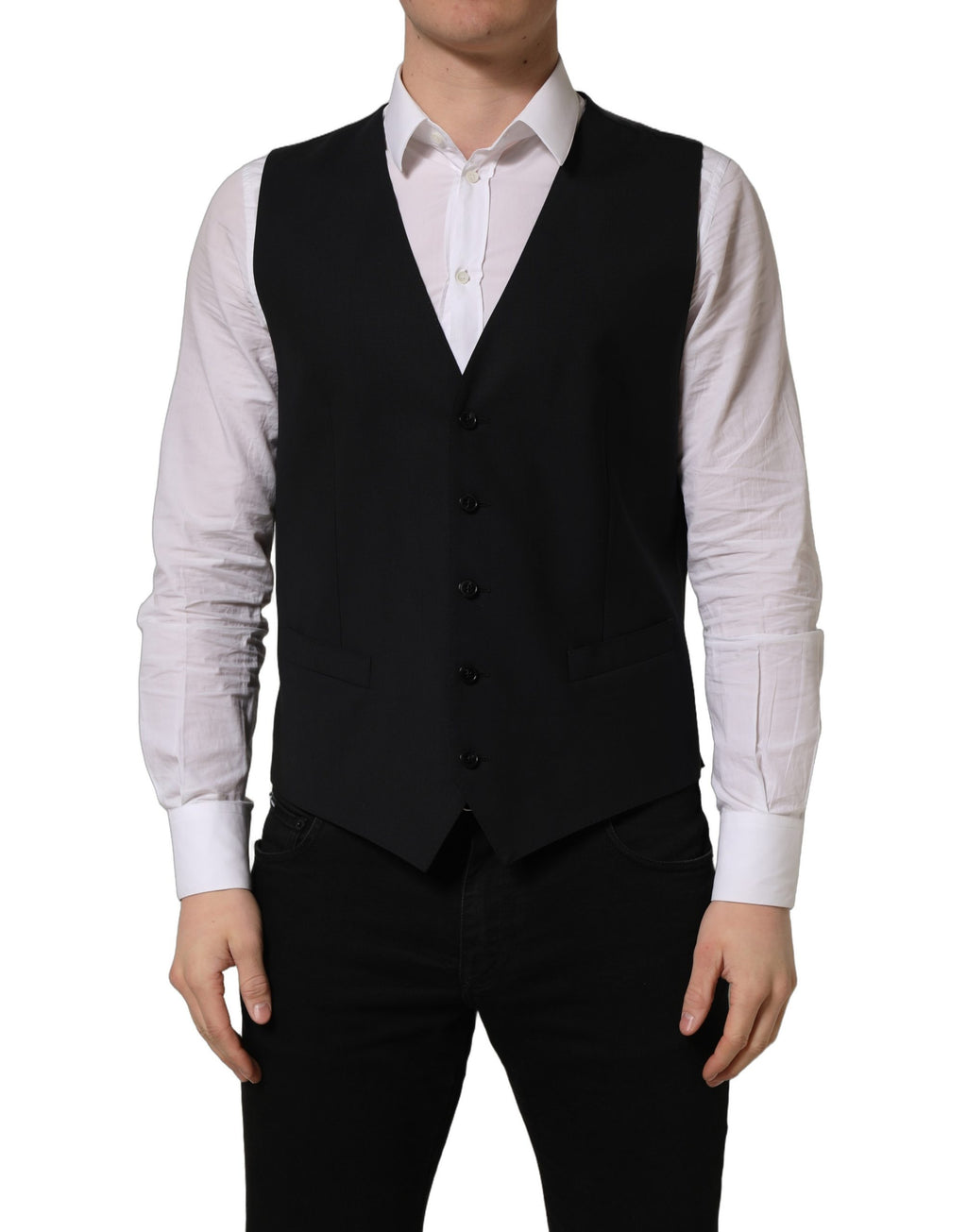 Dolce & Gabbana Schwarze Wollweste mit schmaler Passform
