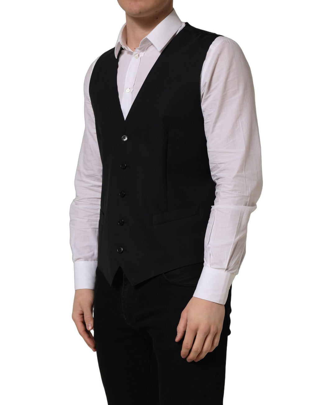 Dolce & Gabbana Schwarze Wollweste mit schmaler Passform