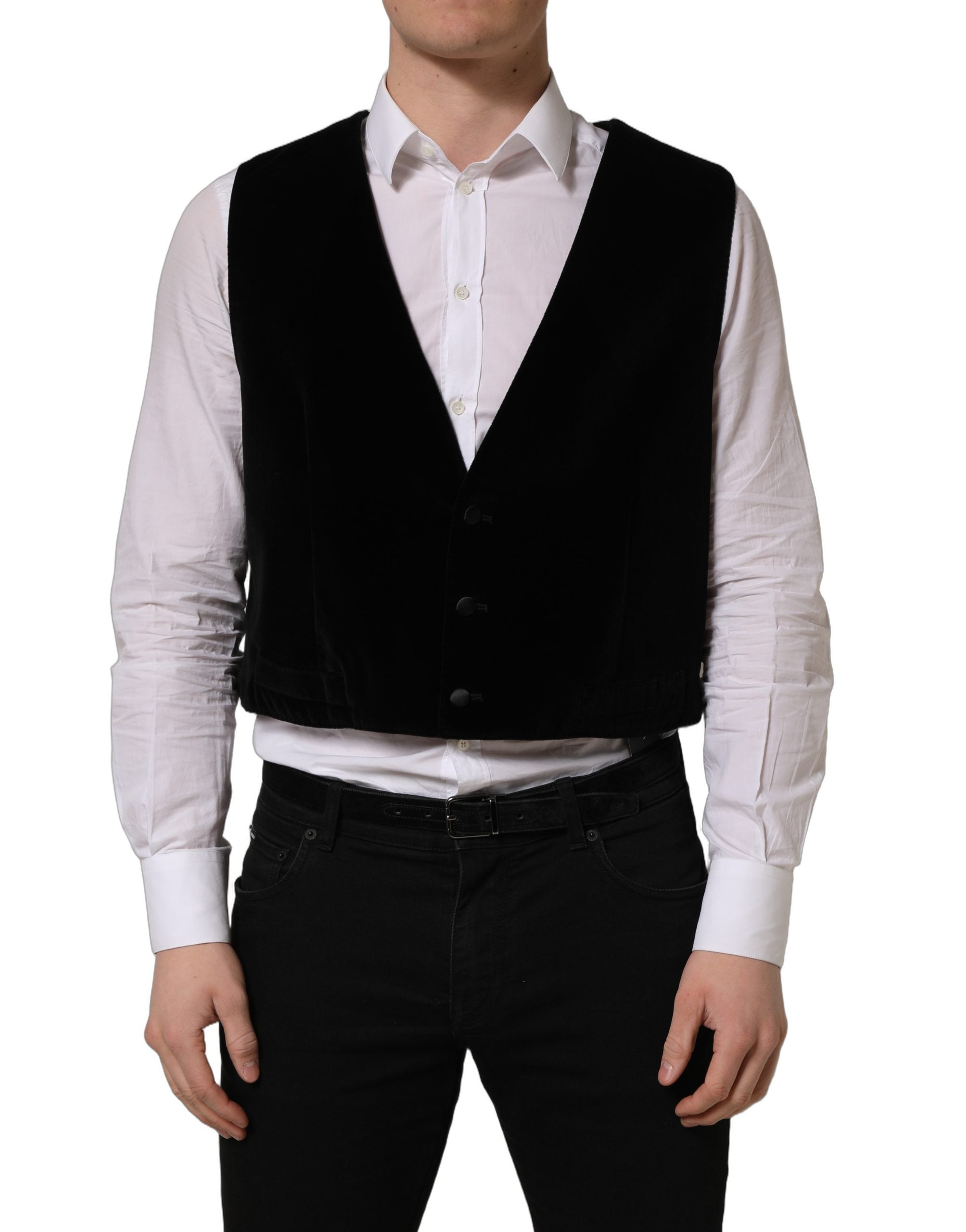 Dolce & Gabbana Schwarze Baumwollweste mit Einreiher