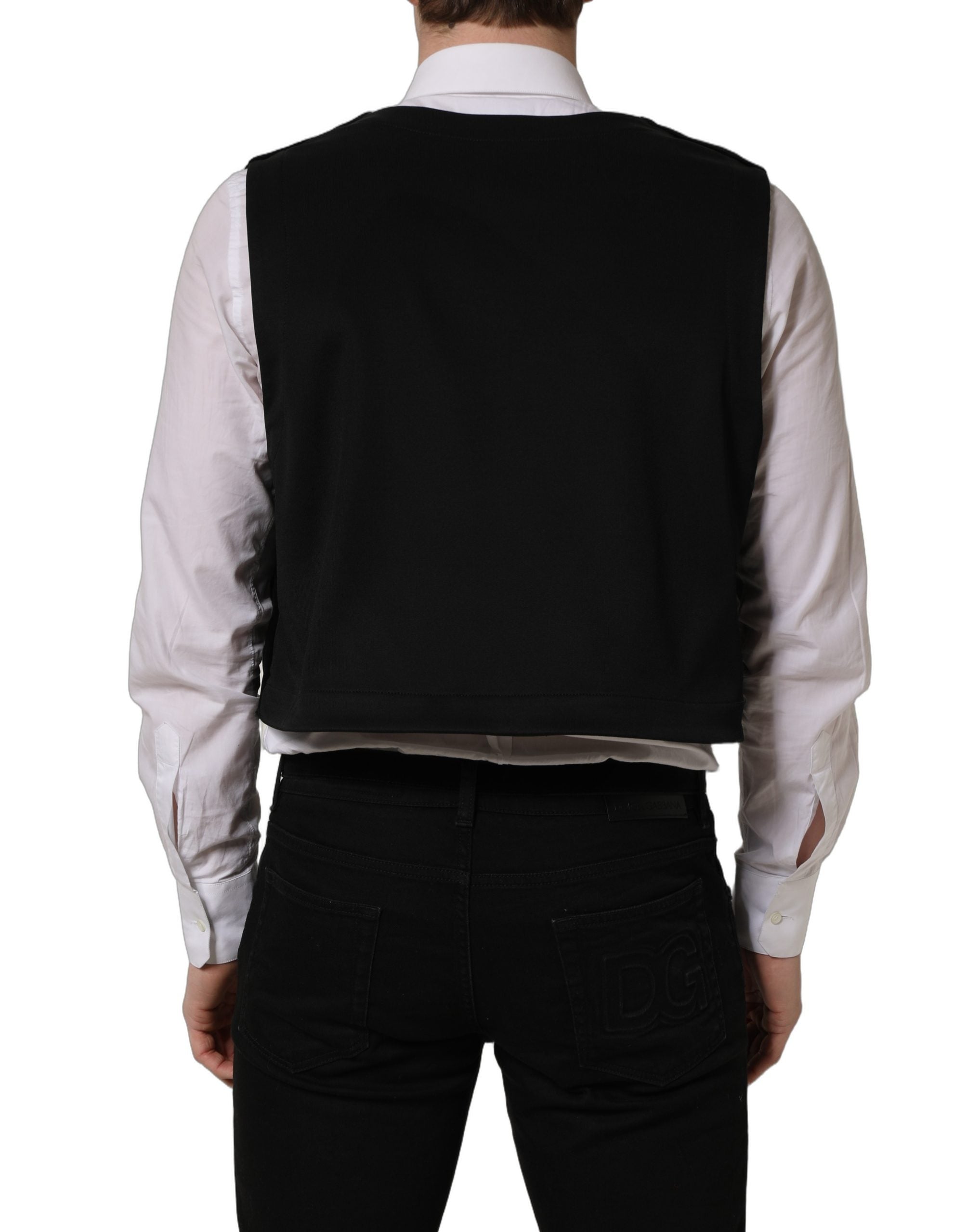 Dolce & Gabbana Schwarze Baumwollweste mit Einreiher
