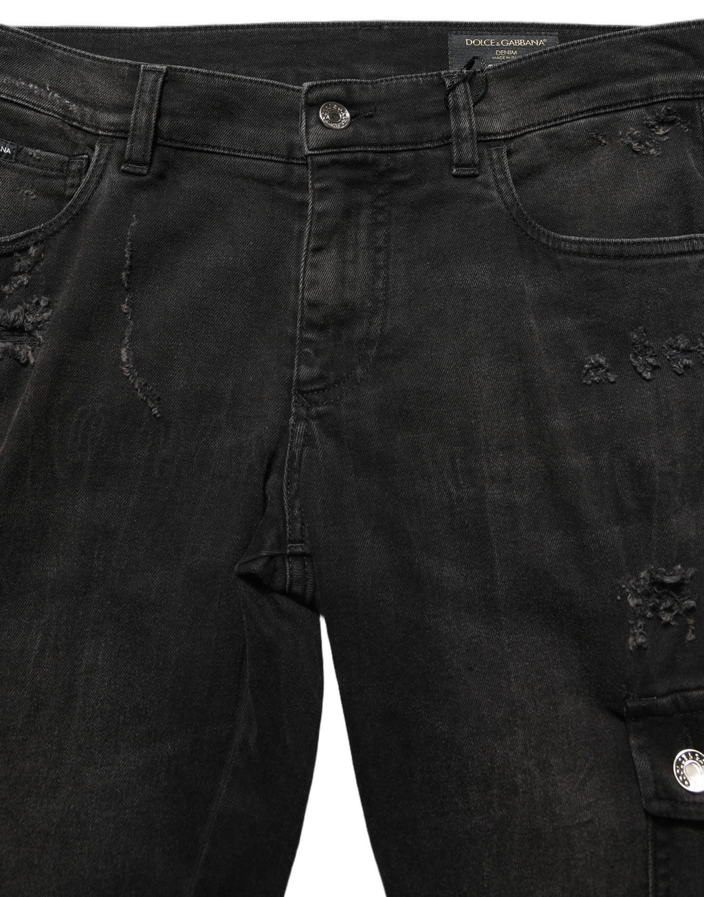 Dolce & Gabbana Schwarze Herren-Jeans aus Baumwolle mit Used-Look und Cargo-Taschen