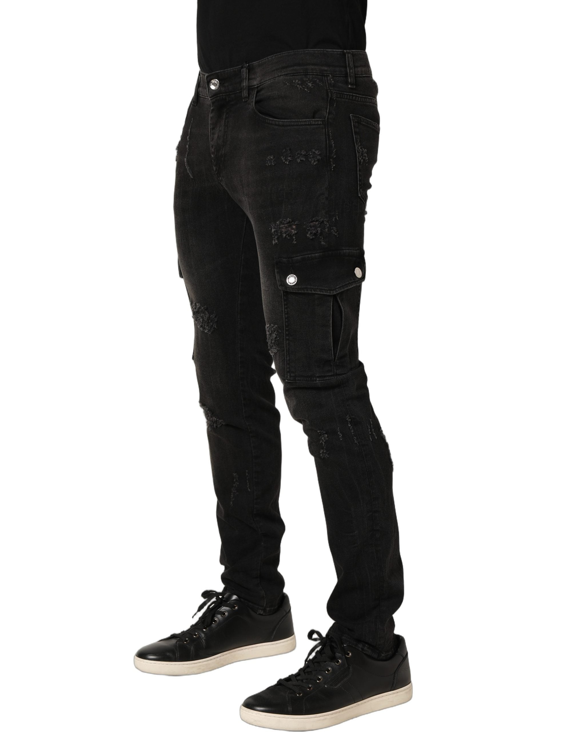 Dolce & Gabbana Schwarze Herren-Jeans aus Baumwolle mit Used-Look und Cargo-Taschen