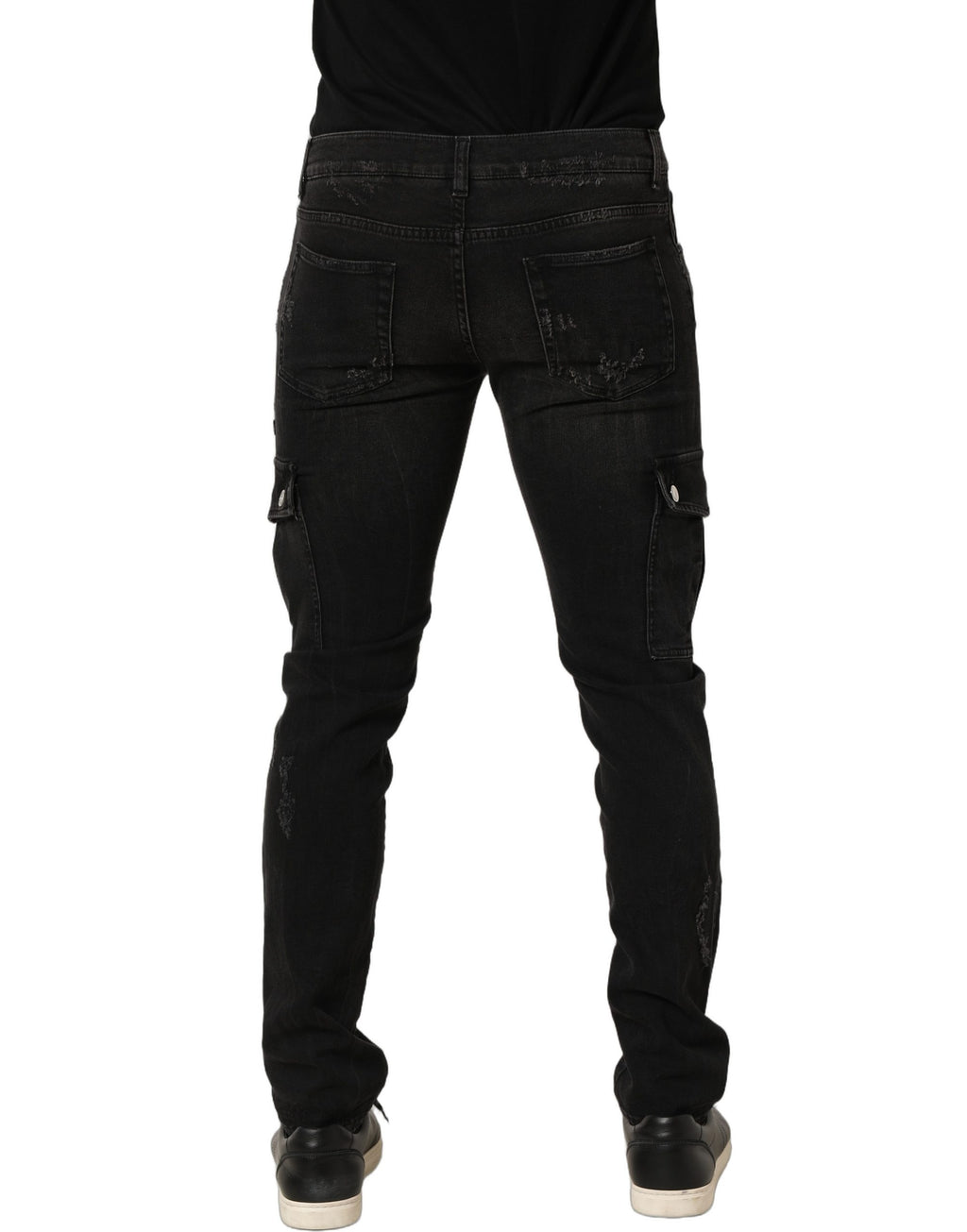 Dolce & Gabbana Schwarze Herren-Jeans aus Baumwolle mit Used-Look und Cargo-Taschen