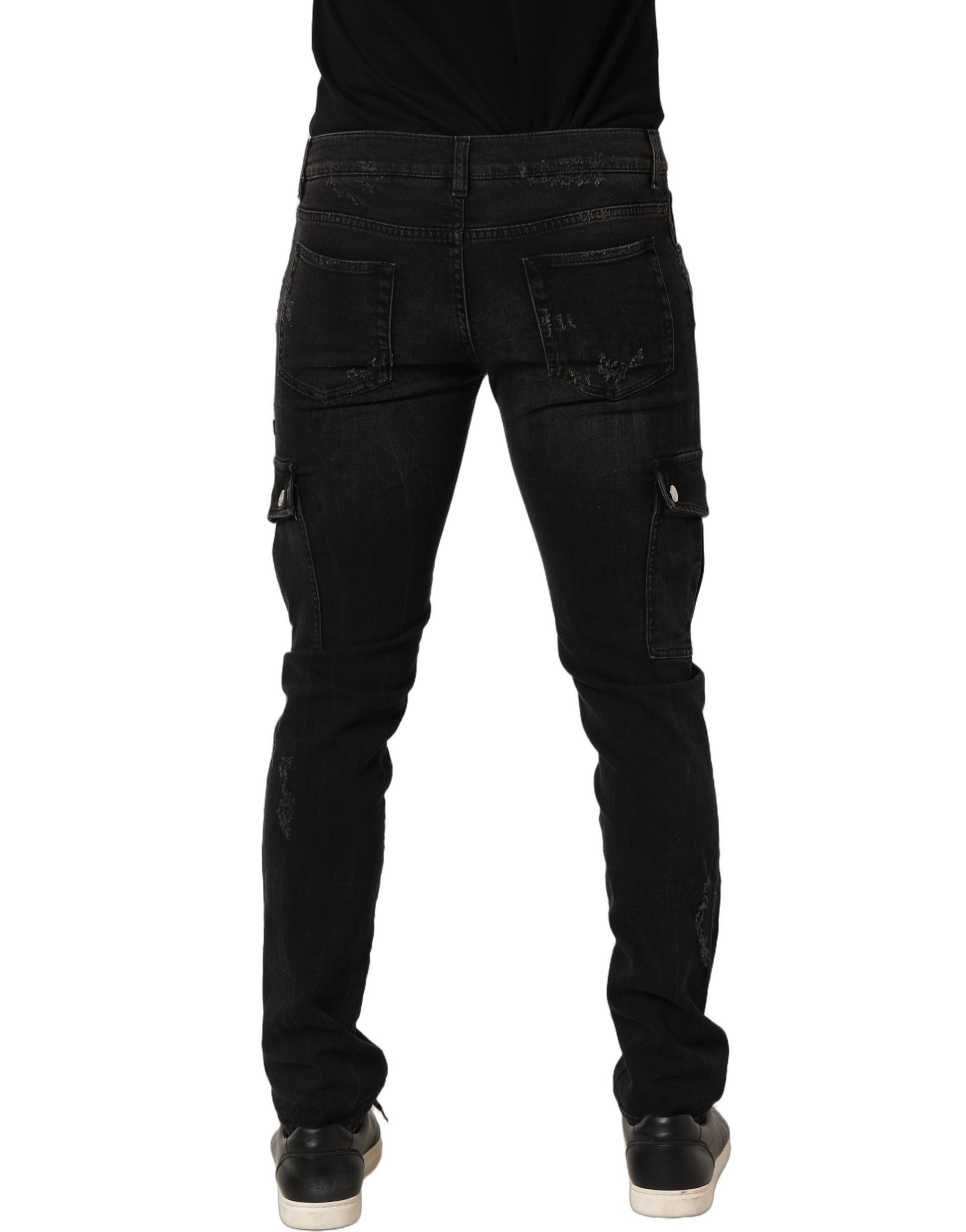 Dolce & Gabbana Schwarze Herren-Jeans aus Baumwolle mit Used-Look und Cargo-Taschen