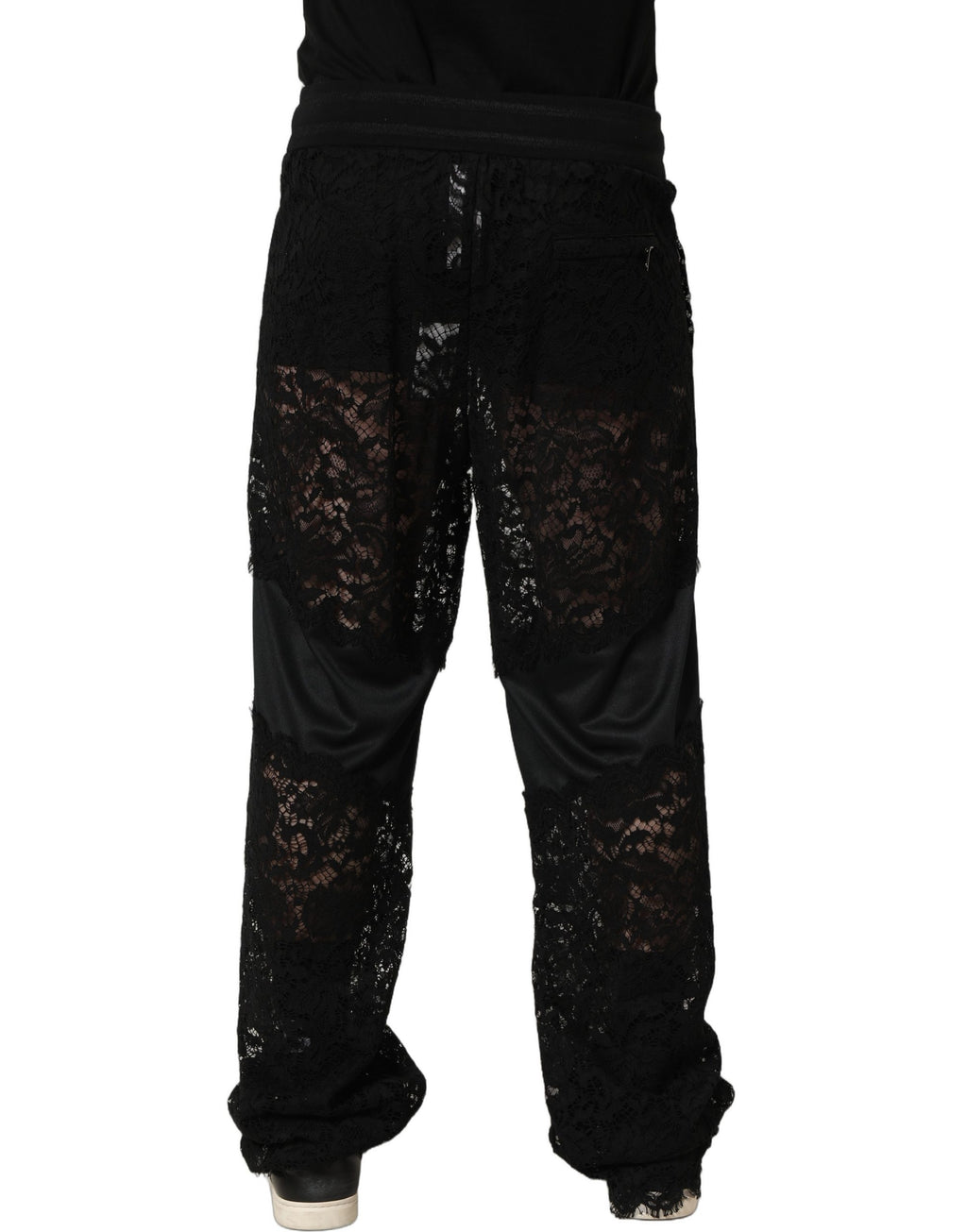 Dolce & Gabbana Herren Jogginghose aus schwarzer Spitze, Mid Waist