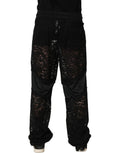 Dolce & Gabbana Herren Jogginghose aus schwarzer Spitze, Mid Waist
