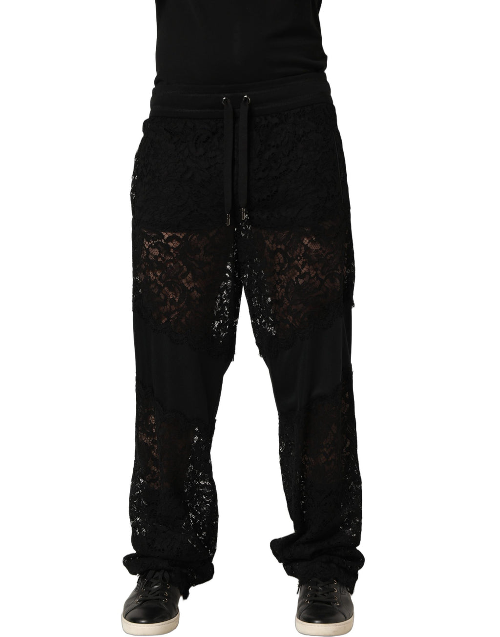 Dolce & Gabbana Herren Jogginghose aus schwarzer Spitze, Mid Waist