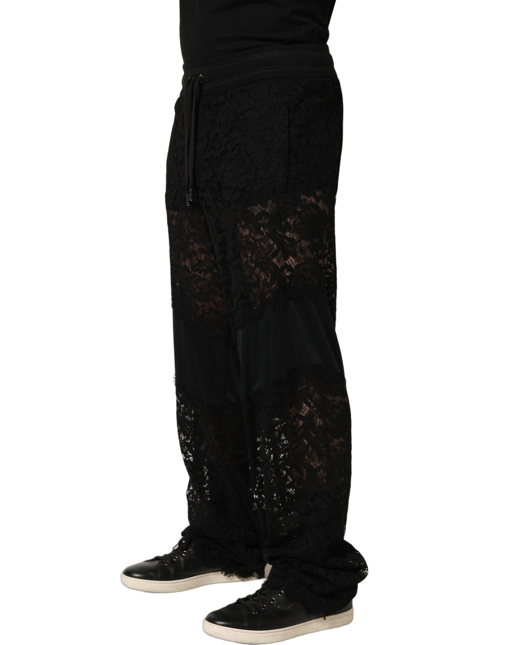 Dolce & Gabbana Herren Jogginghose aus schwarzer Spitze, Mid Waist