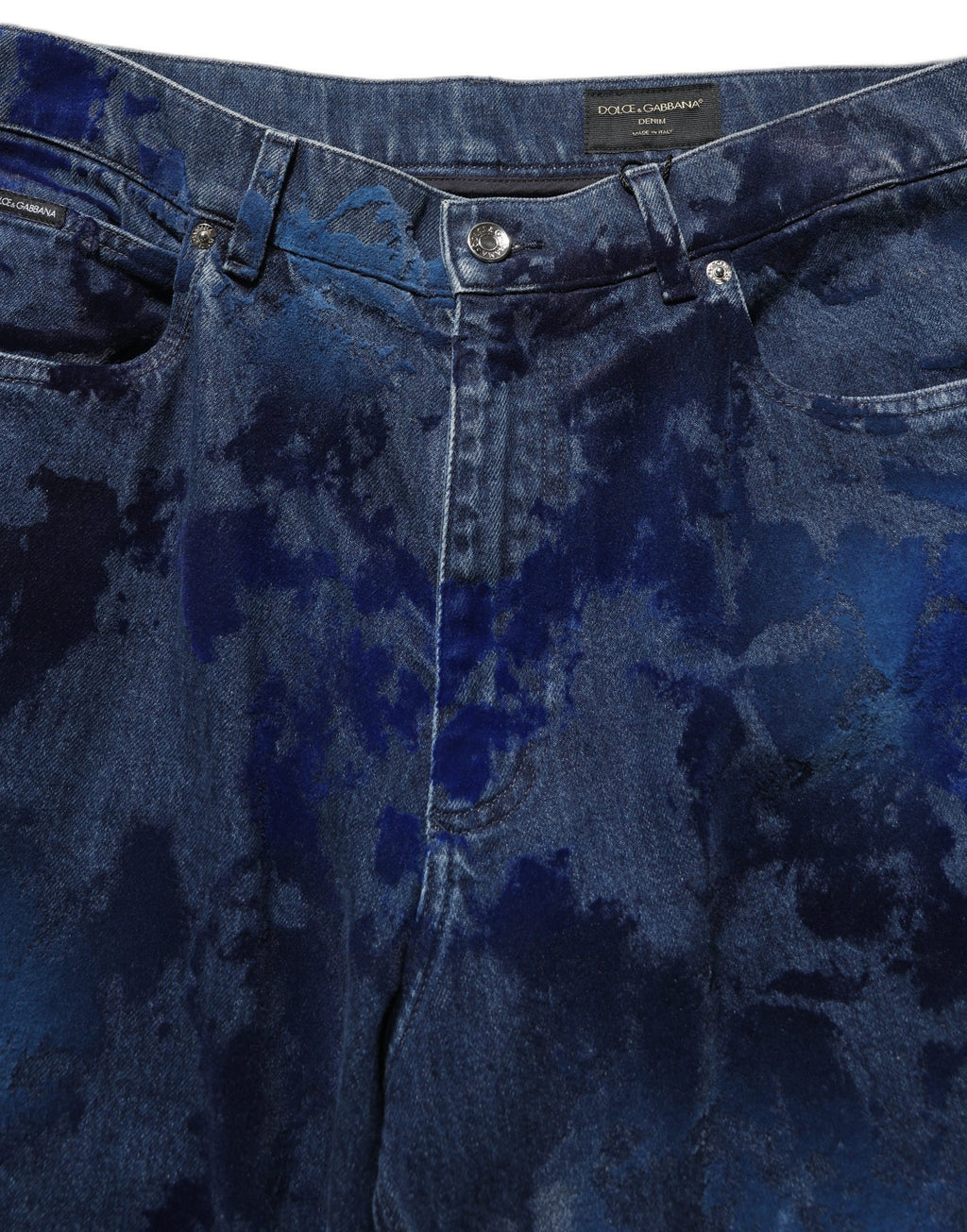 Dolce & Gabbana Blaue Herren-Jeans im geraden Schnitt mit Batik-Muster aus Baumwolle