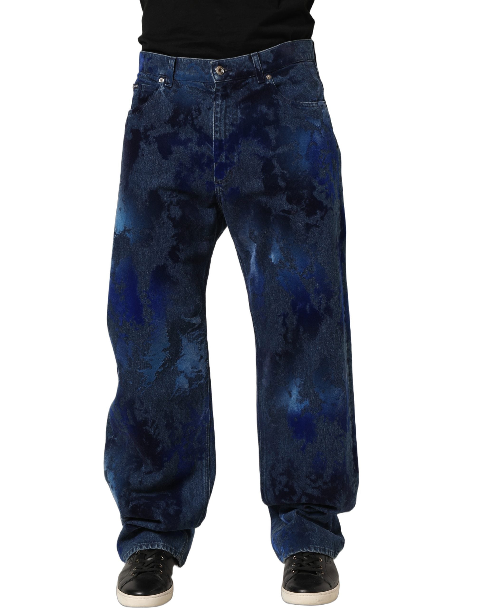 Dolce & Gabbana Blaue Herren-Jeans im geraden Schnitt mit Batik-Muster aus Baumwolle