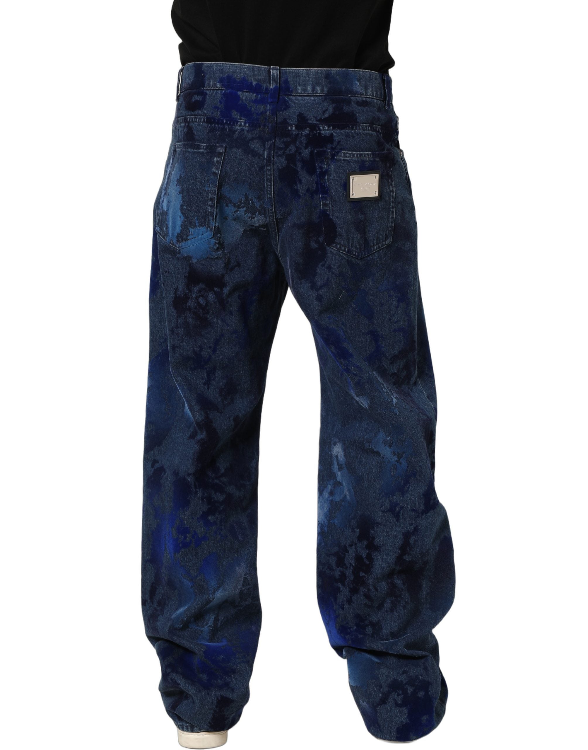 Dolce & Gabbana Blaue Herren-Jeans im geraden Schnitt mit Batik-Muster aus Baumwolle