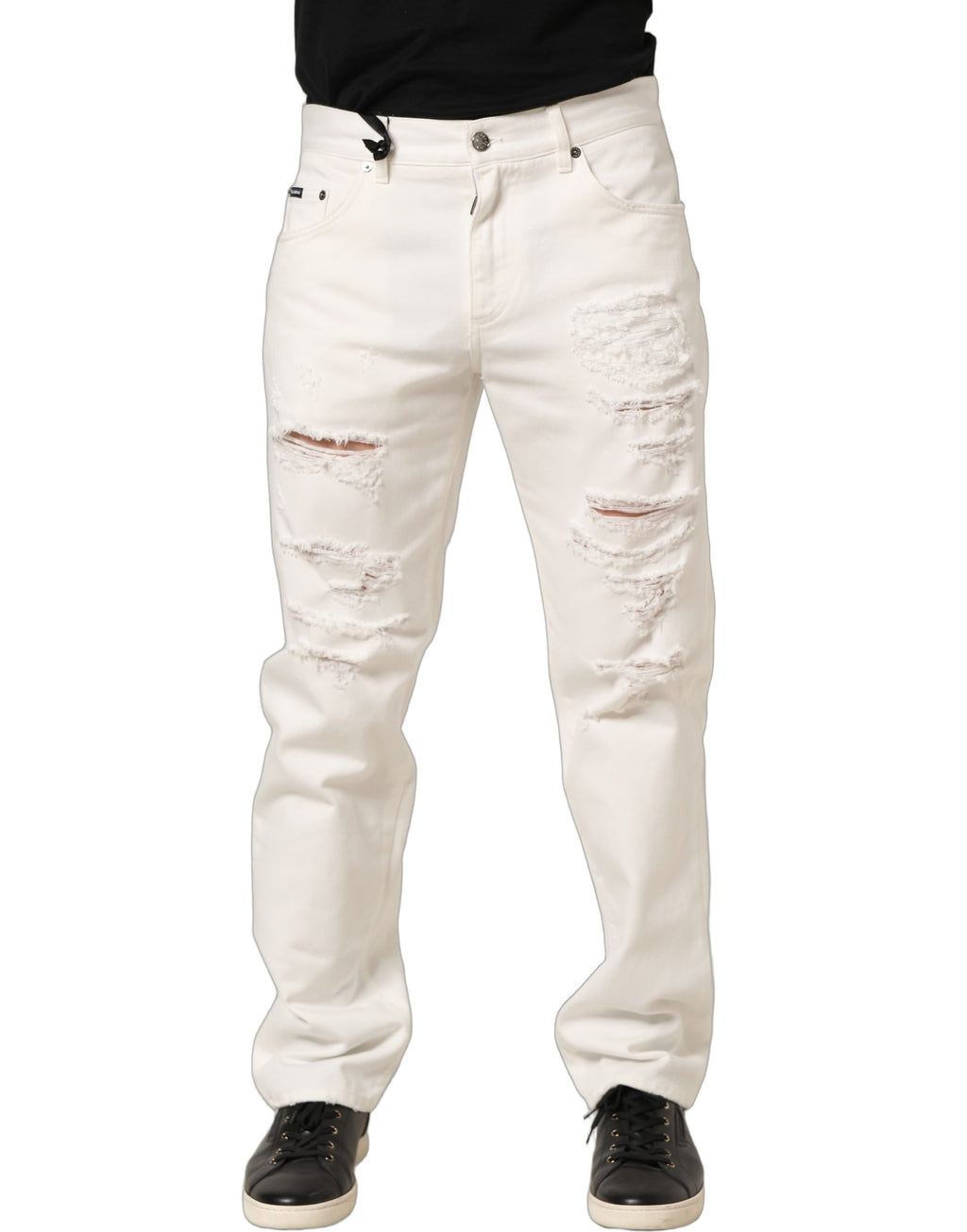 Dolce & Gabbana Weiße gerade Jeans aus Baumwolle mit Used-Look