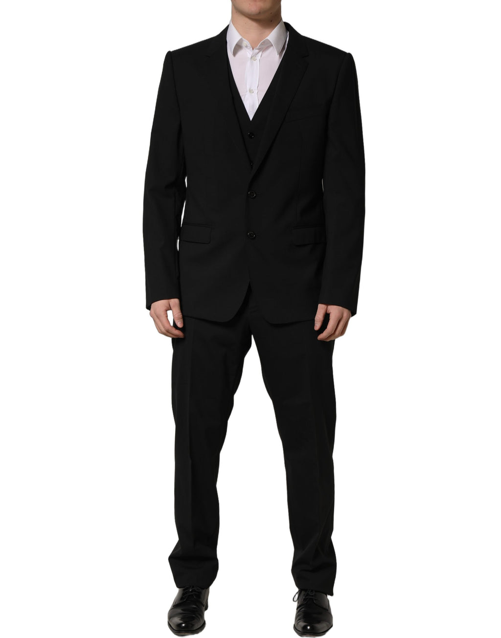 Dolce & Gabbana Schwarzer Woll-Anzug im Slim Fit-Stil, 3-teilig für Herren