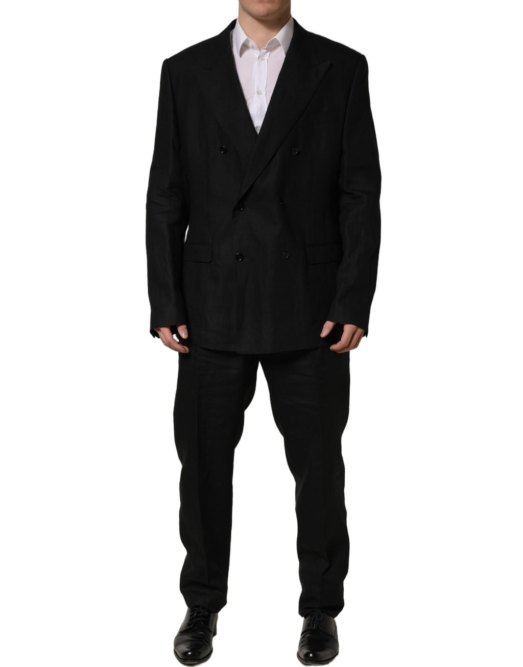 Dolce & Gabbana Schwarzer Leinen Anzug im Slim Fit Stil