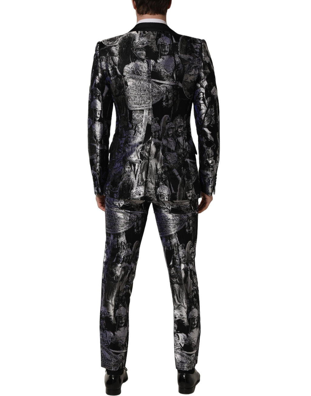 Dolce & Gabbana Schwarzer Jacquard Slim Fit Anzug im 3-teiligen Set