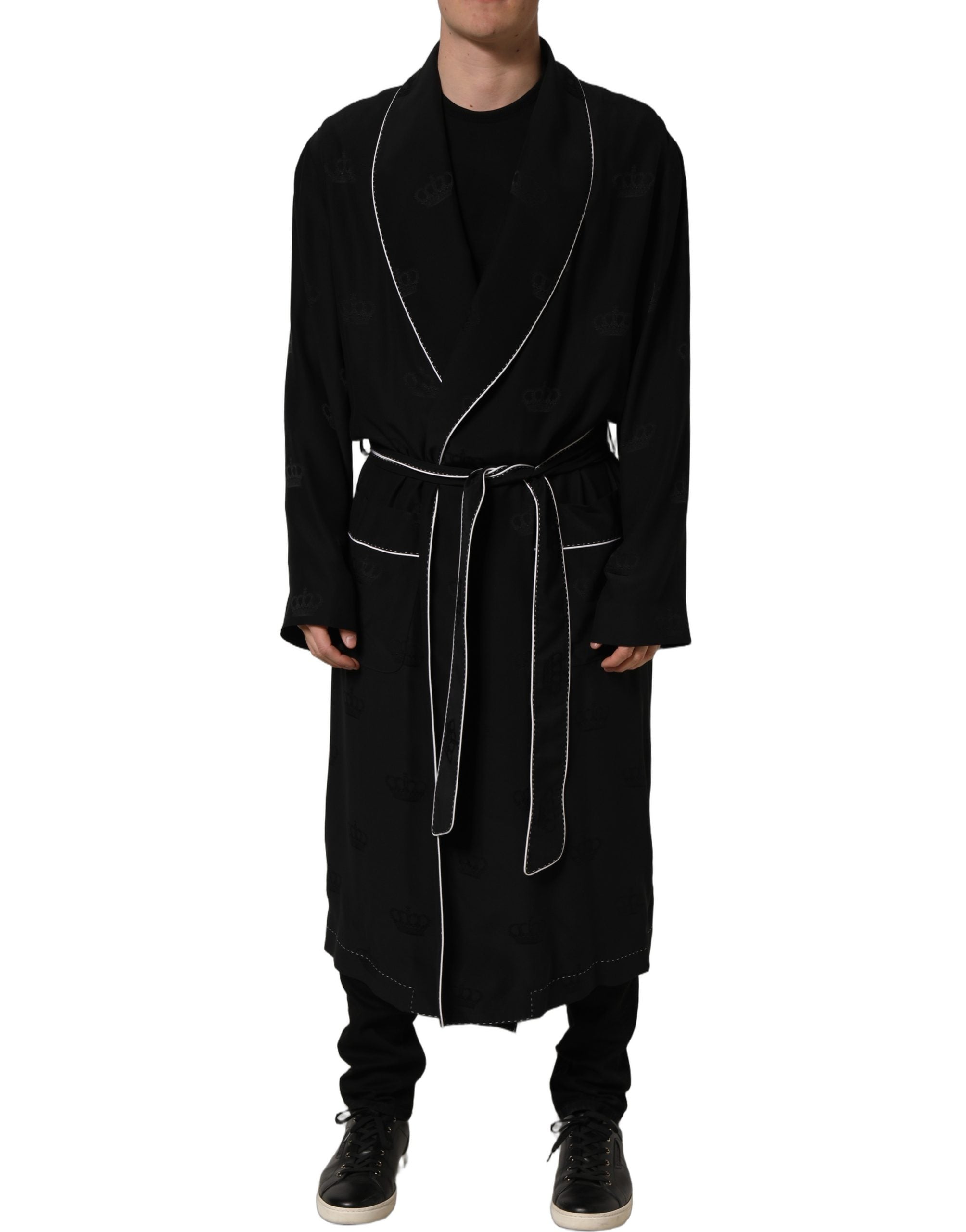 Dolce & Gabbana Schwarzer Seidenmantel 100% Seide Herren Morgenmantel Jacke