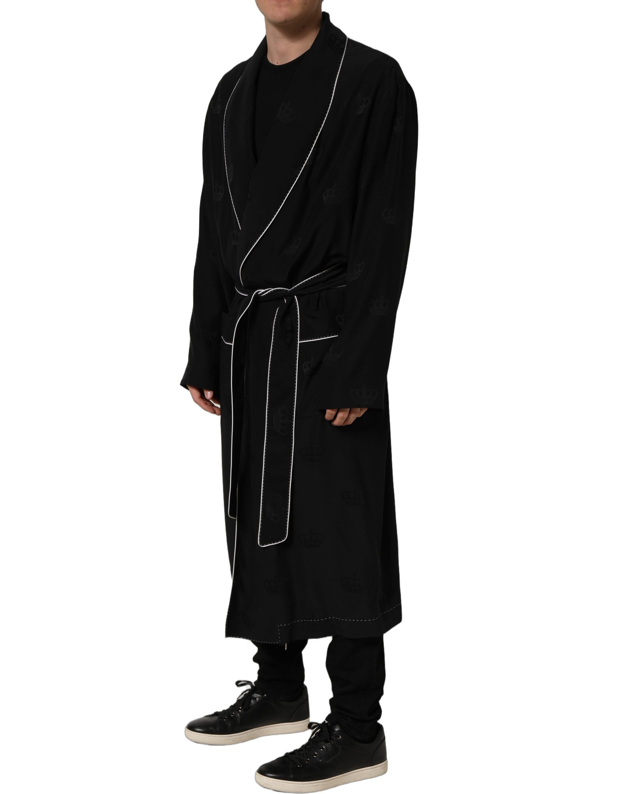 Dolce & Gabbana Schwarzer Seidenmantel 100% Seide Herren Morgenmantel Jacke