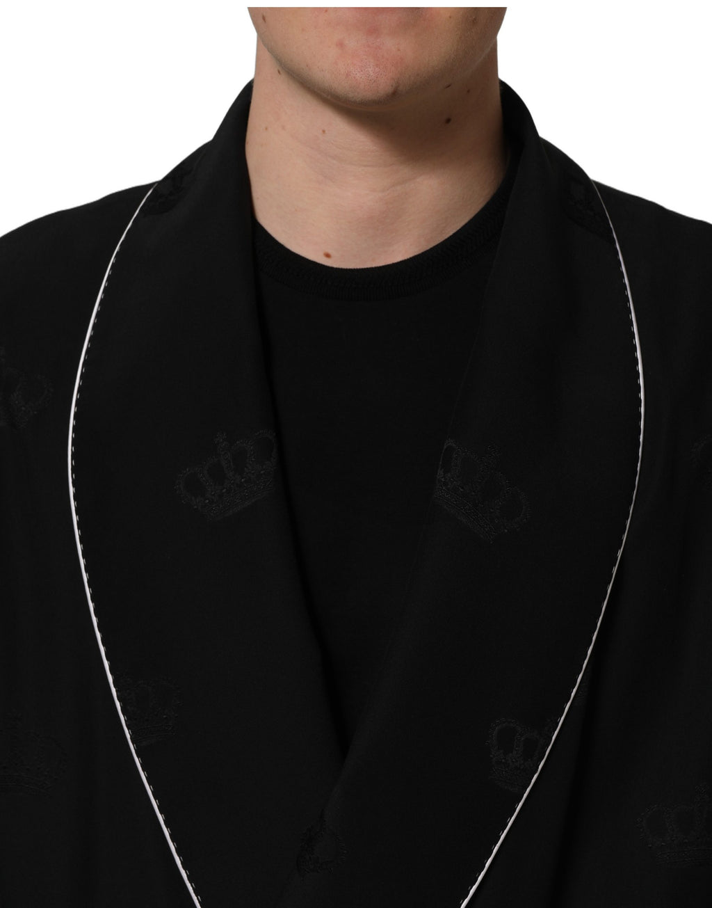 Dolce & Gabbana Schwarzer Seidenmantel 100% Seide Herren Morgenmantel Jacke