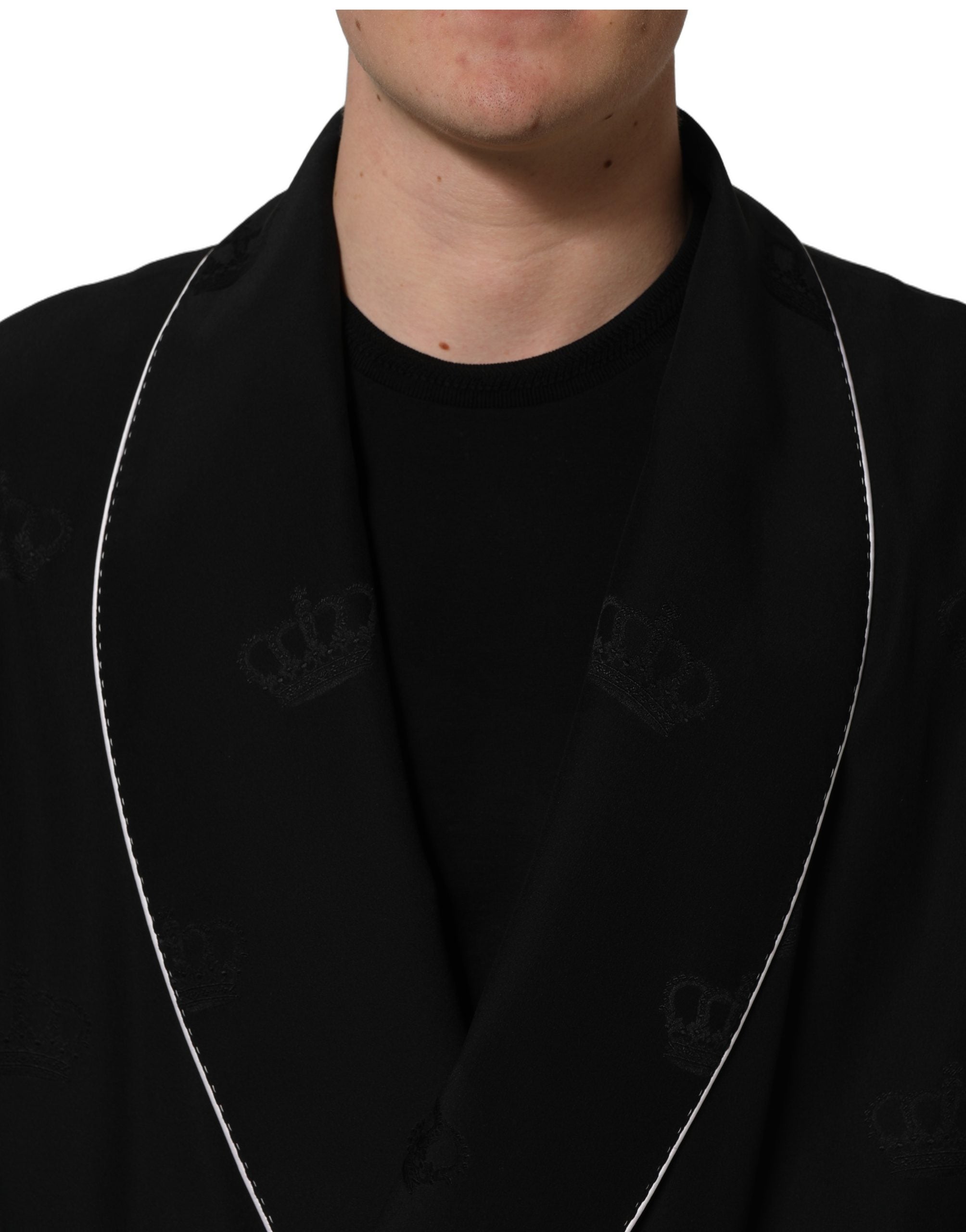 Dolce & Gabbana Schwarzer Seidenmantel 100% Seide Herren Morgenmantel Jacke