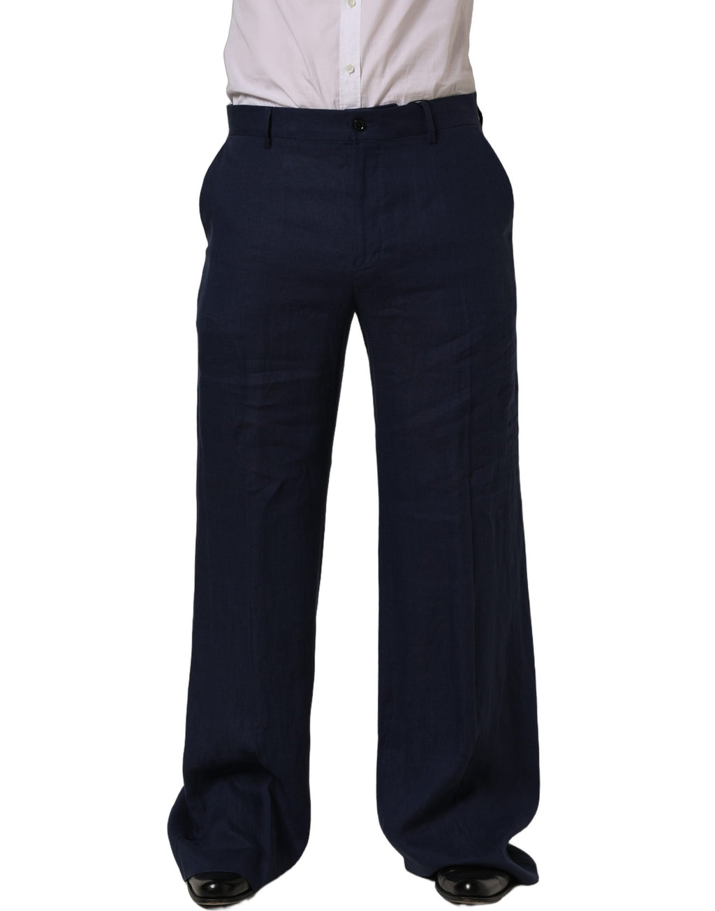 Dolce & Gabbana Blaue Leinen Hose für Herren im geraden Schnitt