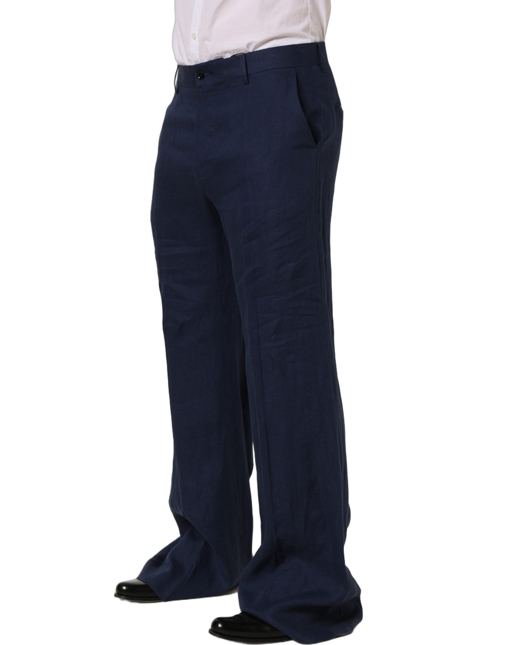 Dolce & Gabbana Blaue Leinen Hose für Herren im geraden Schnitt
