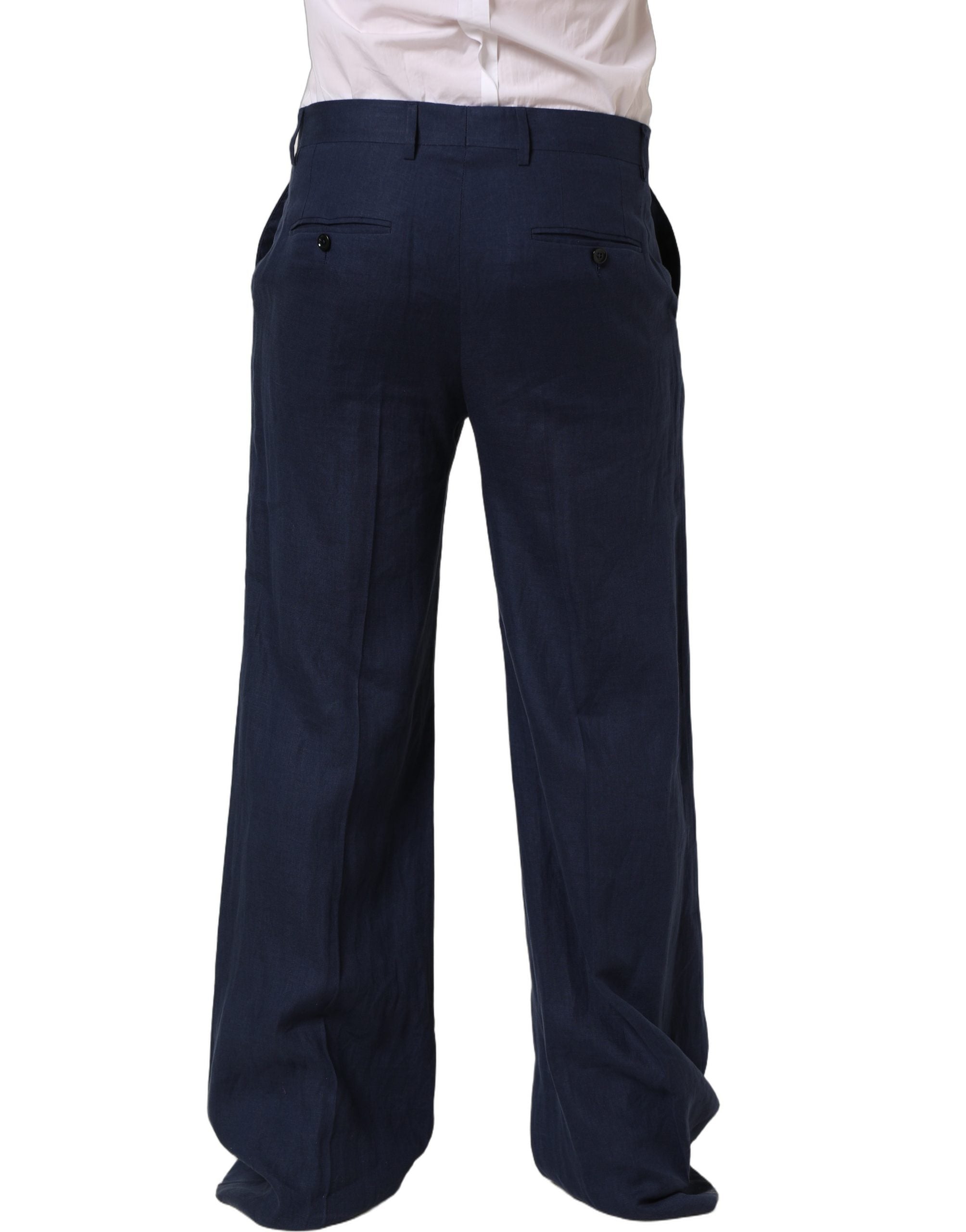 Dolce & Gabbana Blaue Leinen Hose für Herren im geraden Schnitt