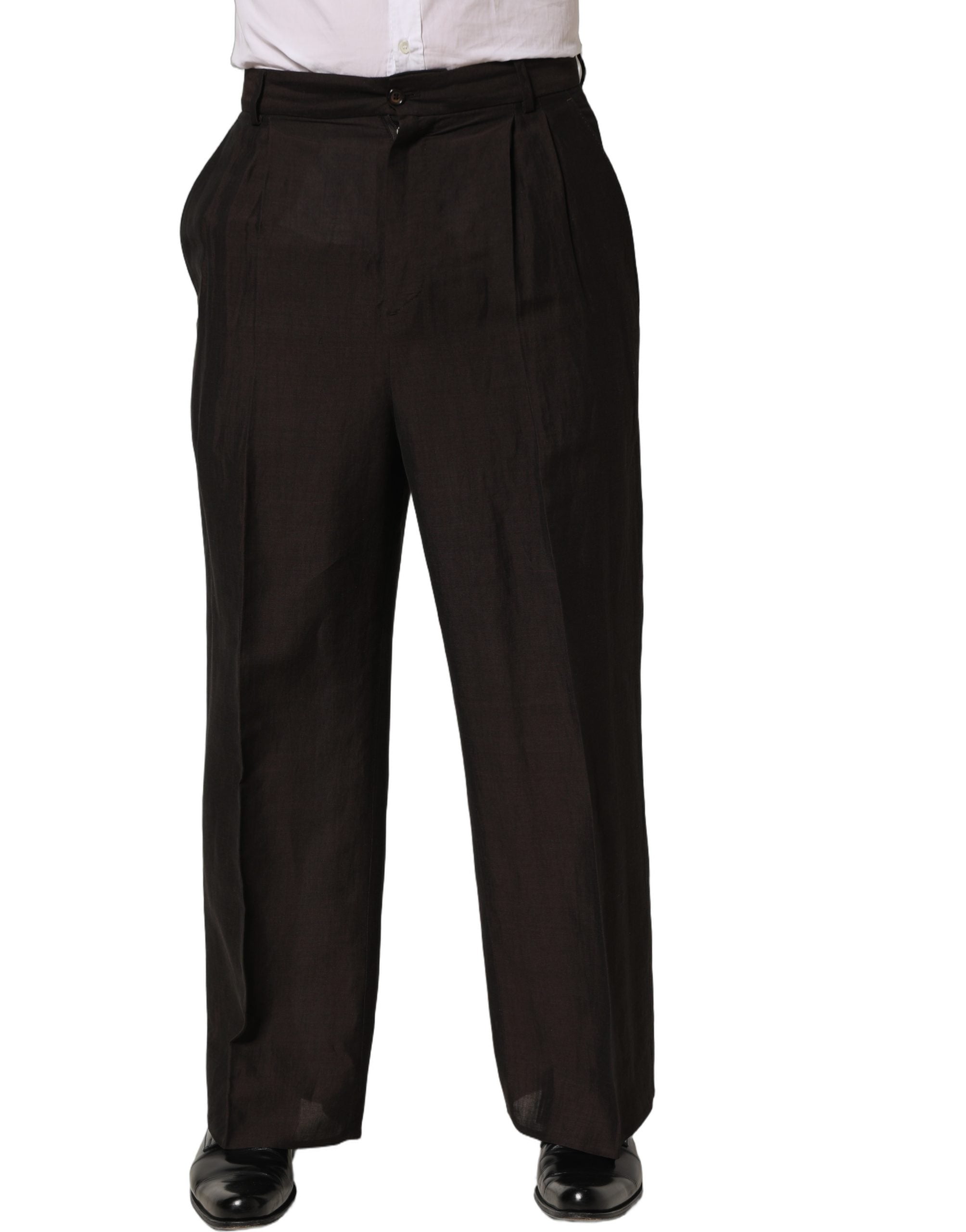 Dolce & Gabbana Braune Leinen Hose für Herren im geraden Schnitt