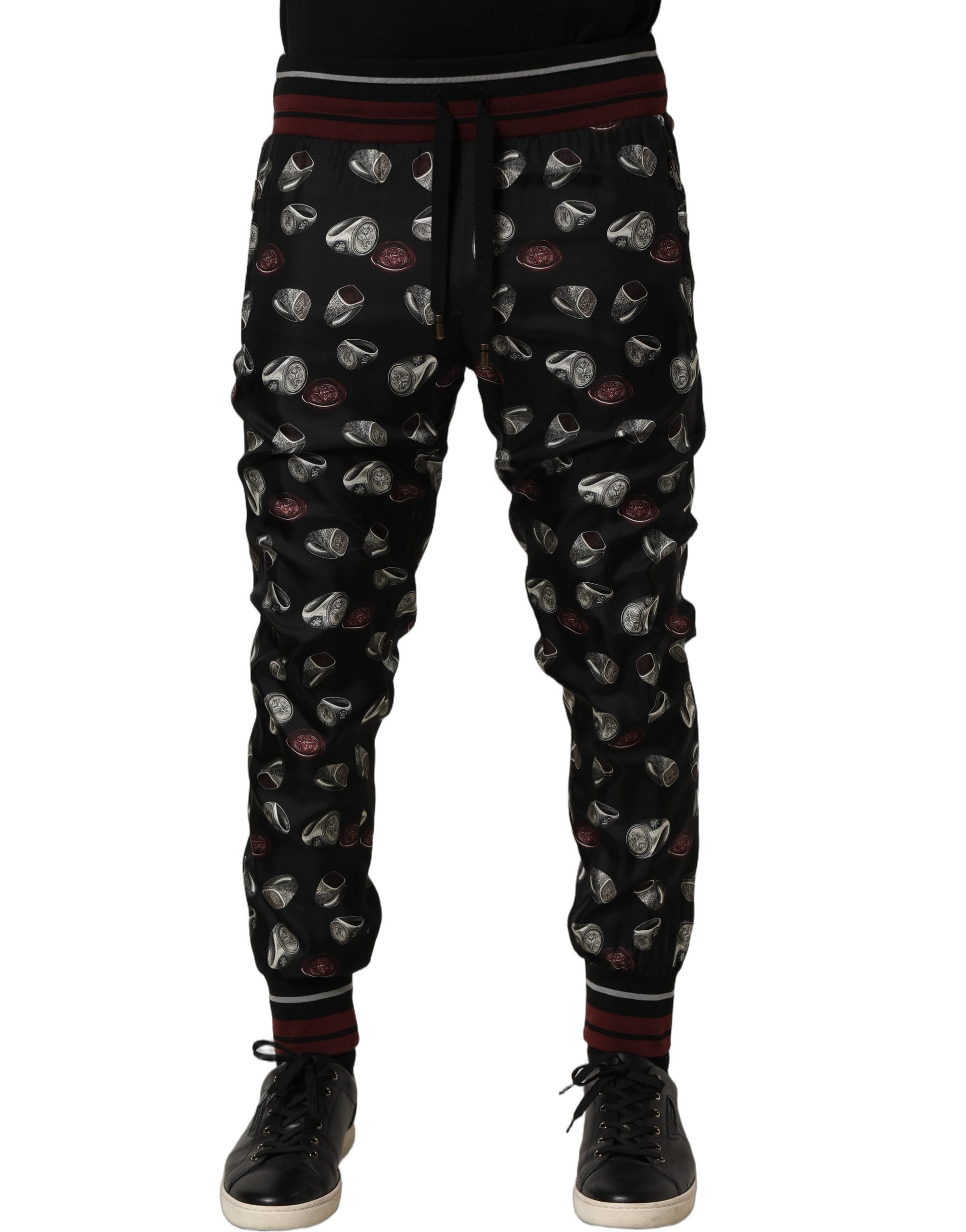 Dolce & Gabbana Jogginghose aus Seide mit Ring-Print in Schwarz