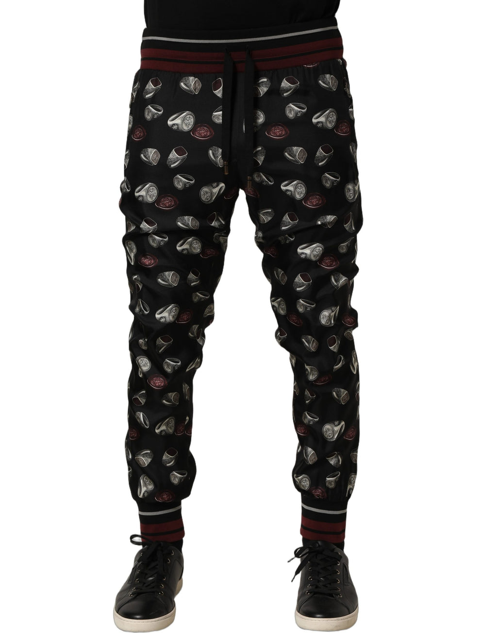 Dolce & Gabbana Jogginghose aus Seide mit Ring-Print in Schwarz