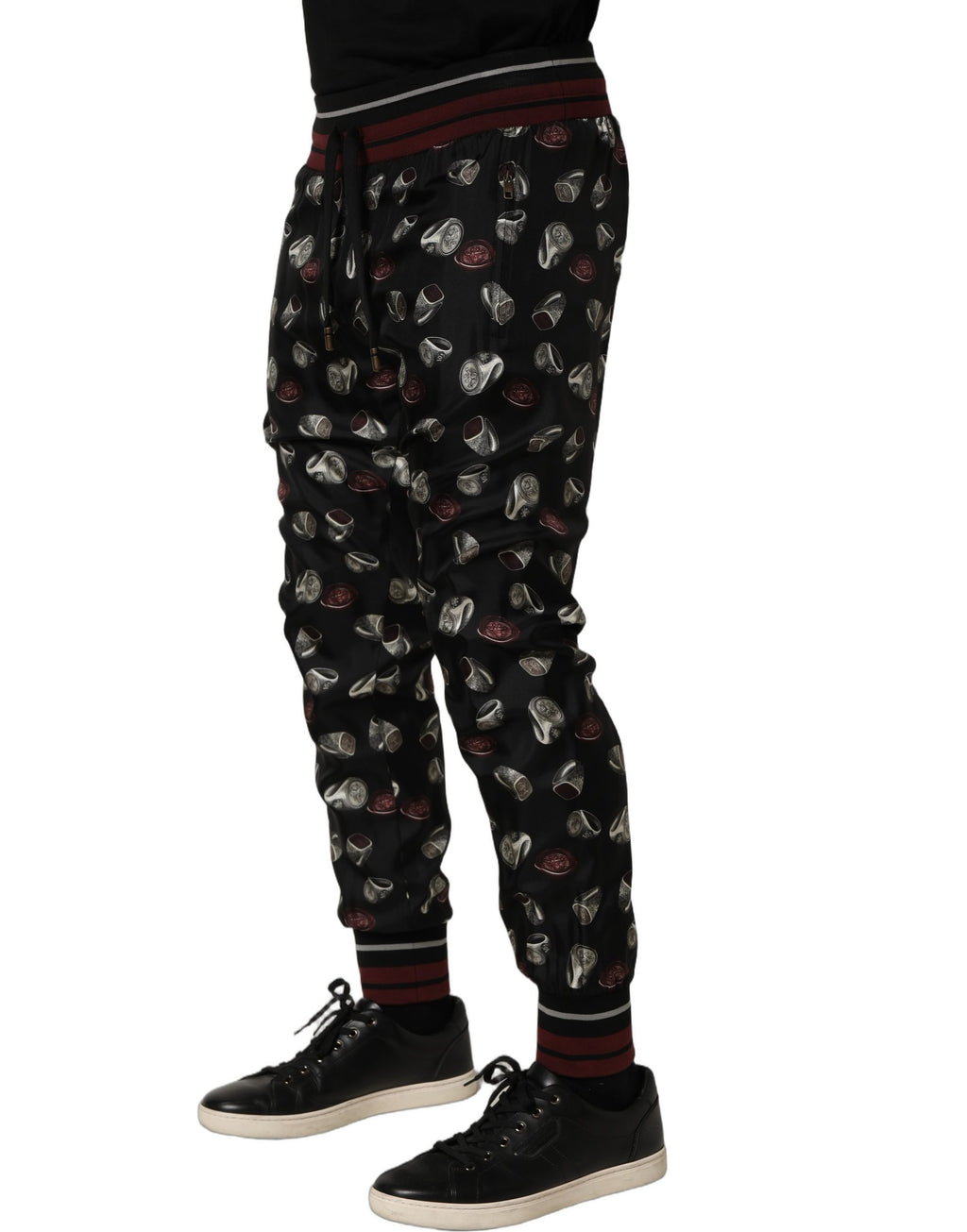 Dolce & Gabbana Jogginghose aus Seide mit Ring-Print in Schwarz