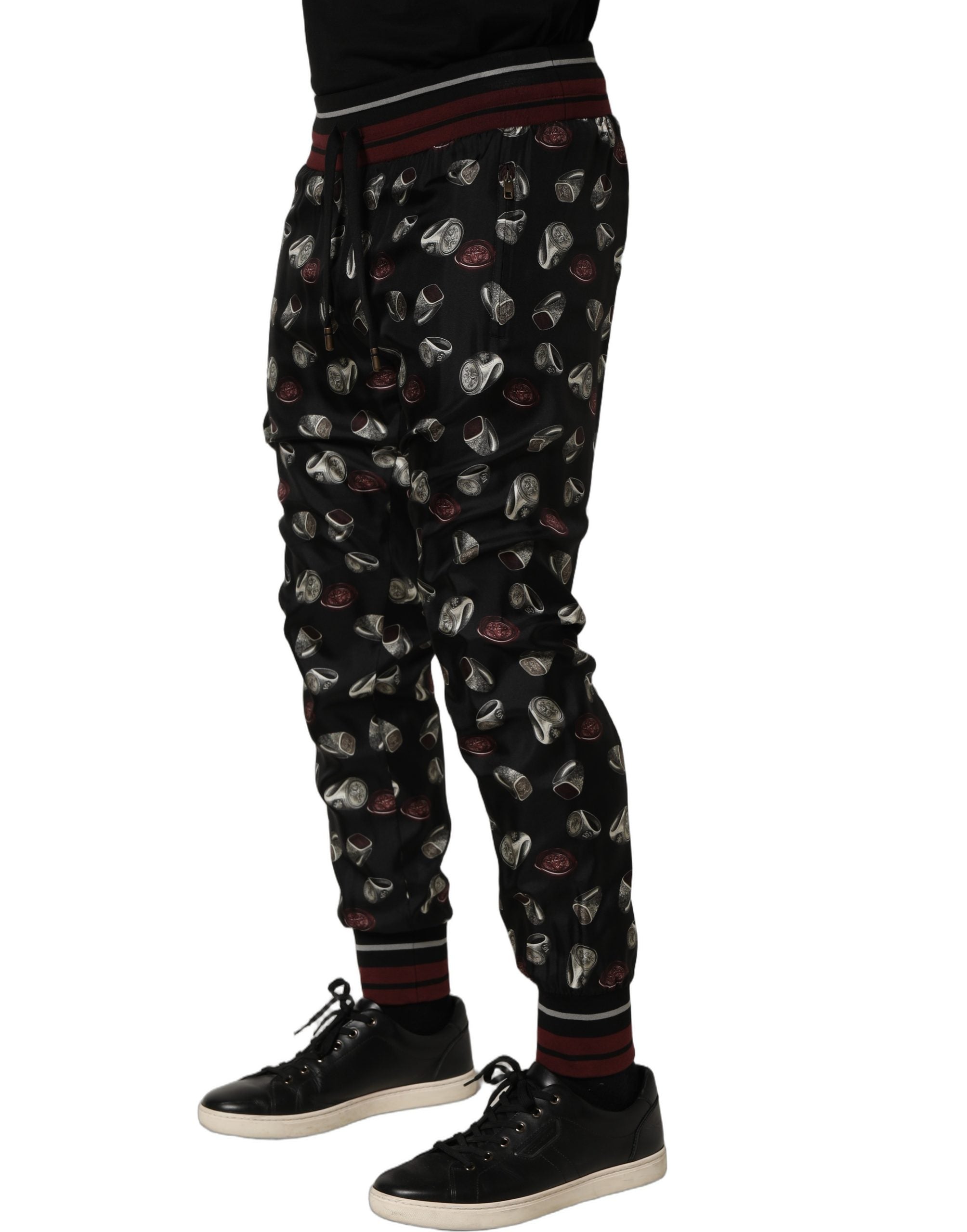 Dolce & Gabbana Jogginghose aus Seide mit Ring-Print in Schwarz