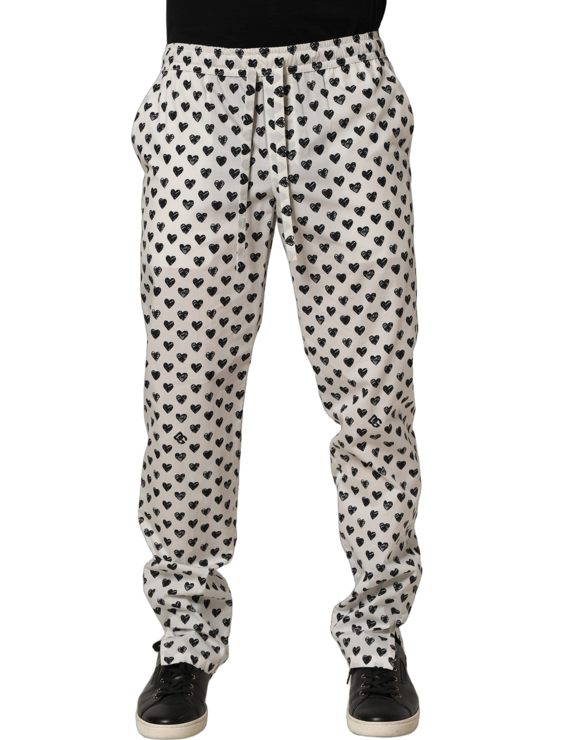 Dolce & Gabbana Weiße Herrenhose mit grafischem Herz-Print