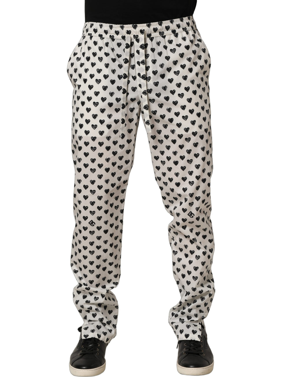 Dolce & Gabbana Weiße Herrenhose mit grafischem Herz-Print