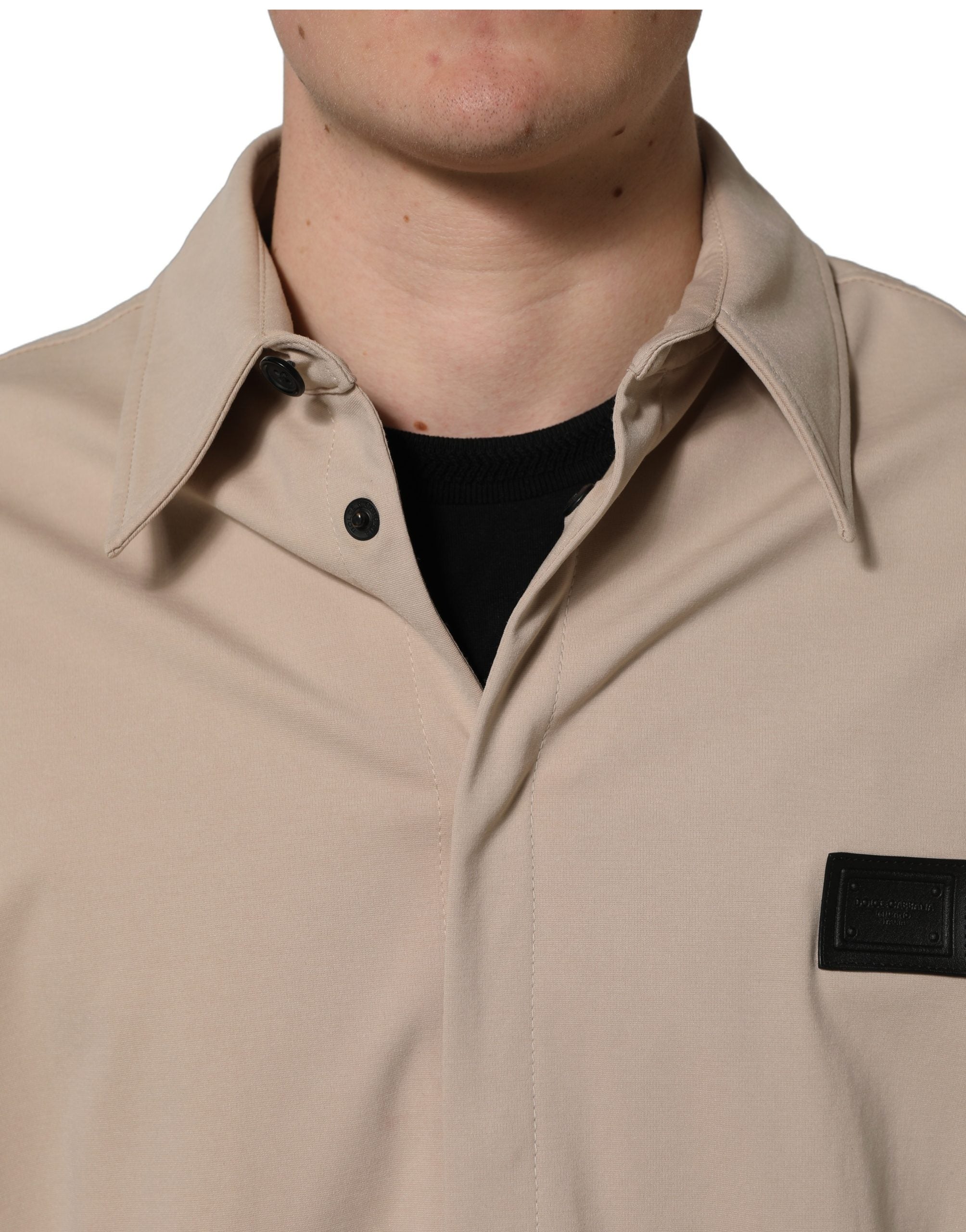 Dolce & Gabbana Beige Logo Overshirt aus Baumwolle für Herren