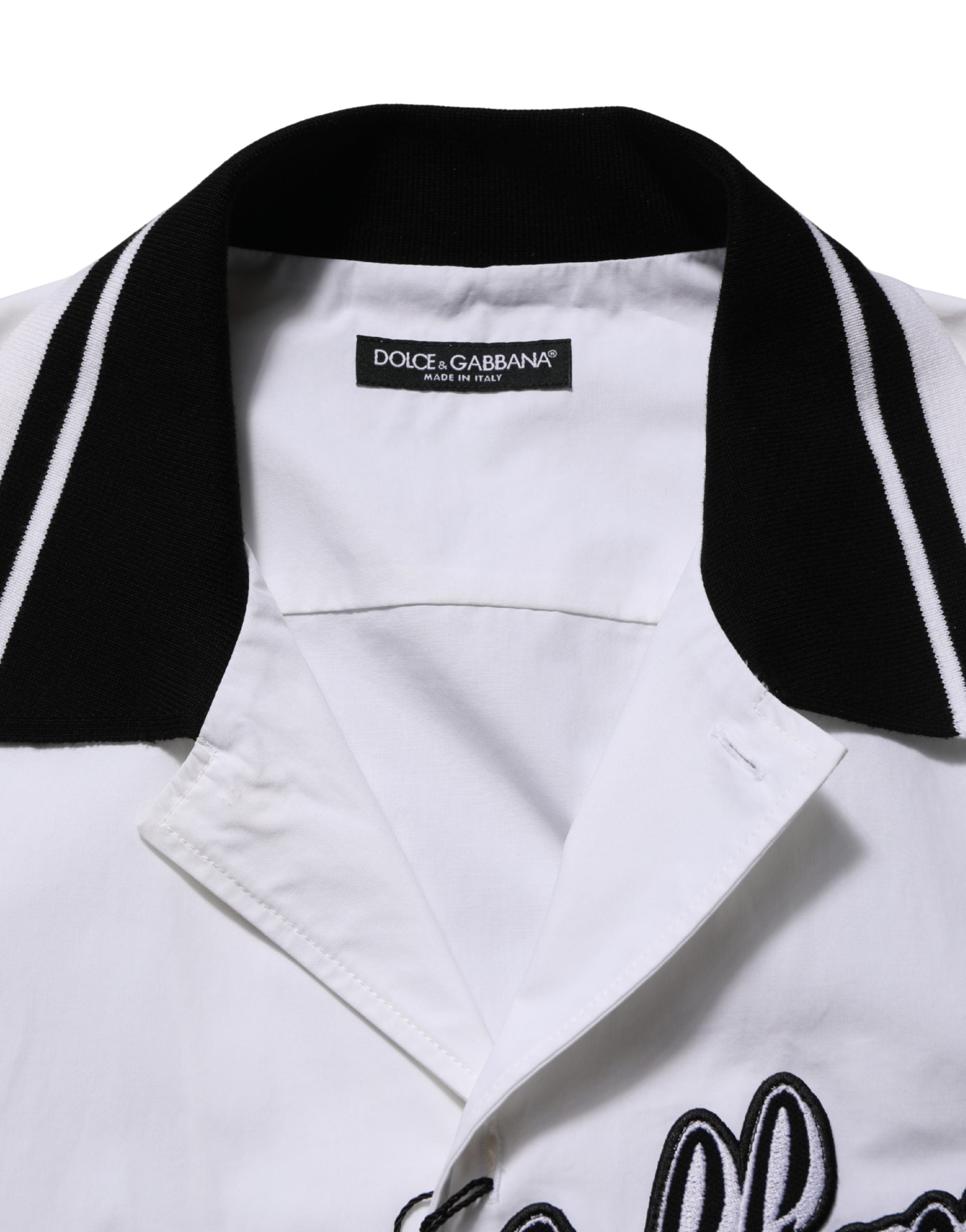 Dolce & Gabbana Weiße Baumwoll-Baseball-Freizeithemden mit Logo-Patch