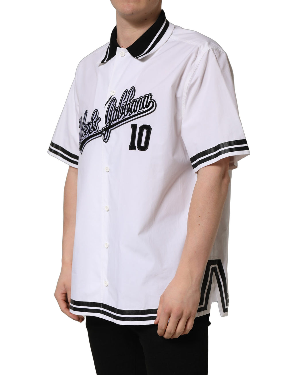 Dolce & Gabbana Weiße Baumwoll-Baseball-Freizeithemden mit Logo-Patch