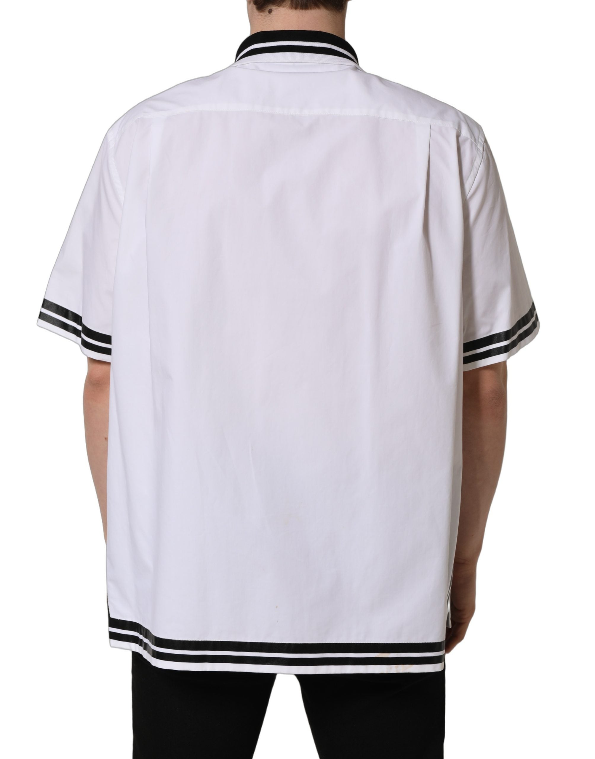 Dolce & Gabbana Weiße Baumwoll-Baseball-Freizeithemden mit Logo-Patch