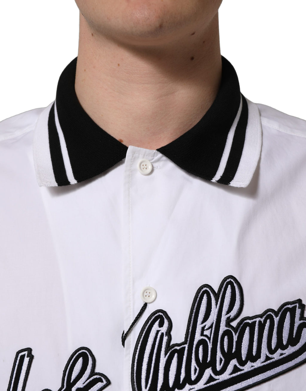 Dolce & Gabbana Weiße Baumwoll-Baseball-Freizeithemden mit Logo-Patch