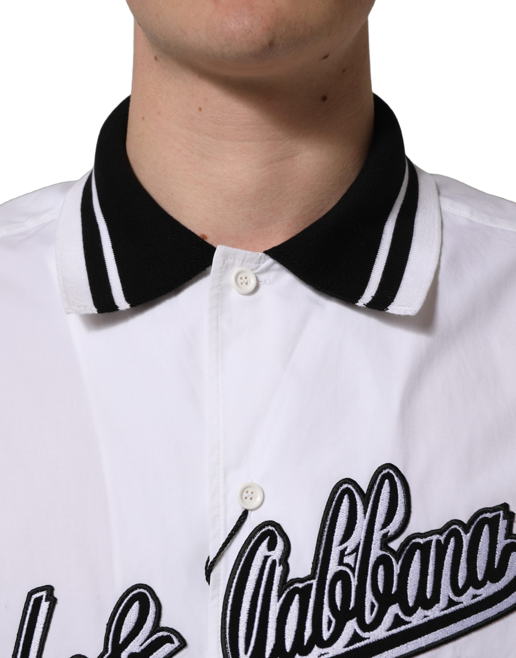 Dolce & Gabbana Weiße Baumwoll-Baseball-Freizeithemden mit Logo-Patch