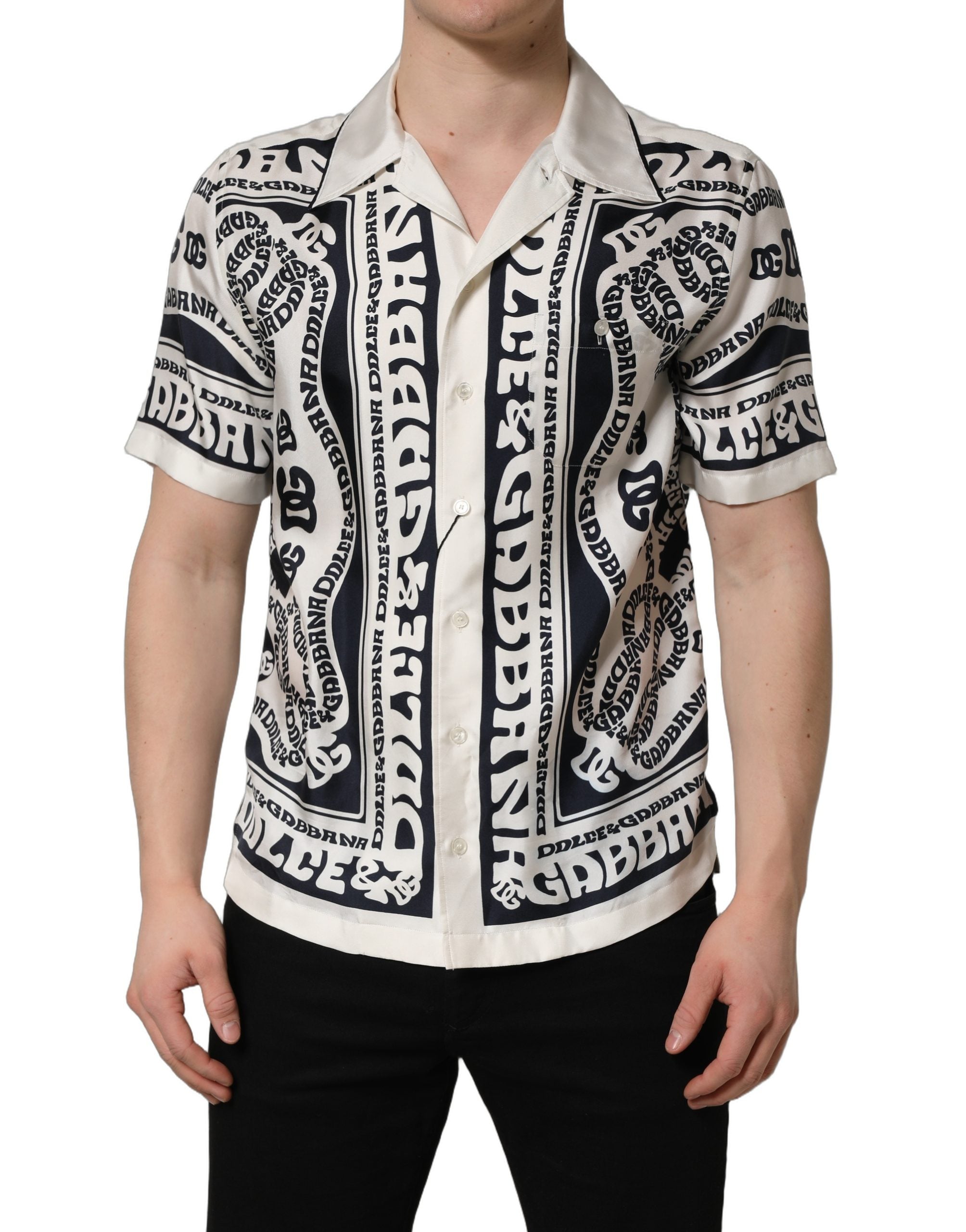 Dolce & Gabbana Kurzarmhemd mit schwarzem und weißem Logo-Bandana-Print
